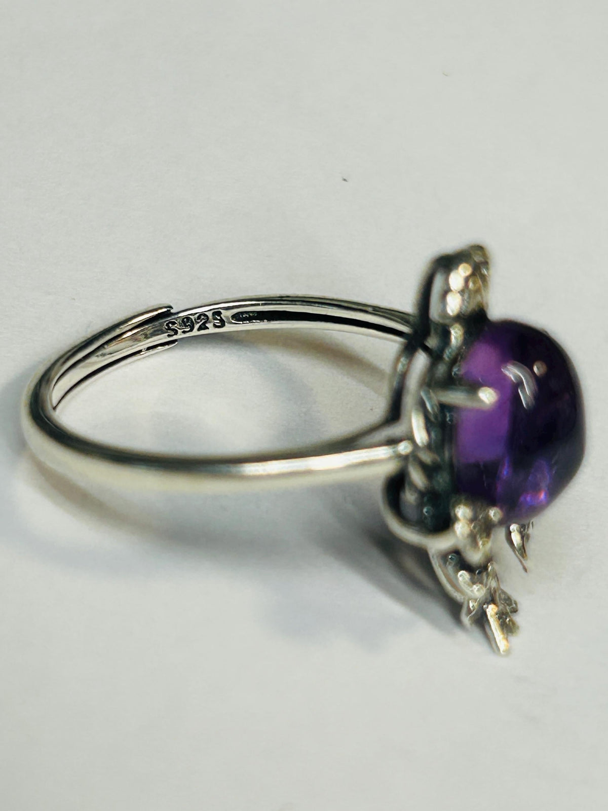 Bird Ring with Amethyst, 925 Sterling Silver & Adjustable Band Celtic Dragon Jewellery