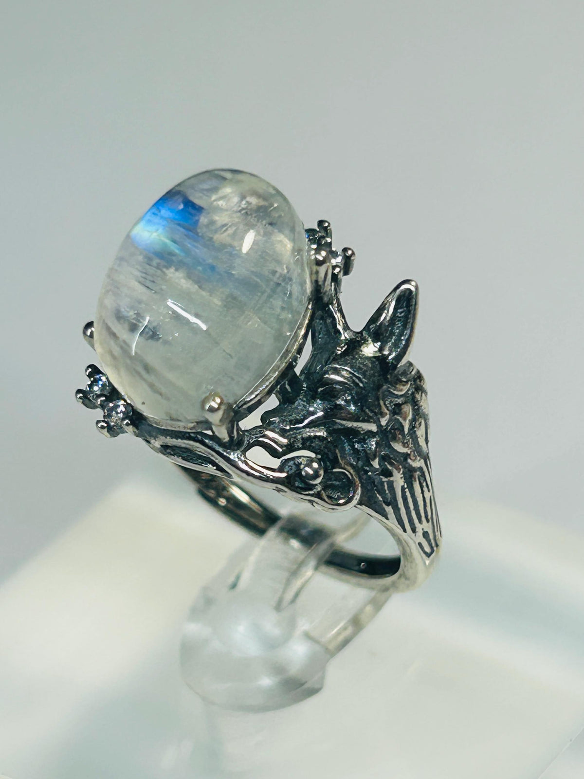 Whimsical Fox Ring with Moonstone in 925 Sterling Silver & Adjustable Band