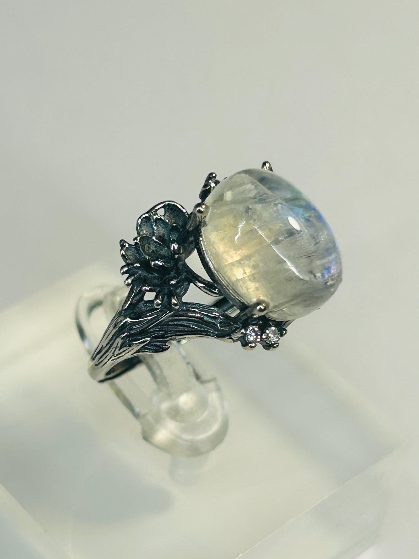 Whimsical Fox Ring with Moonstone in 925 Sterling Silver & Adjustable Band