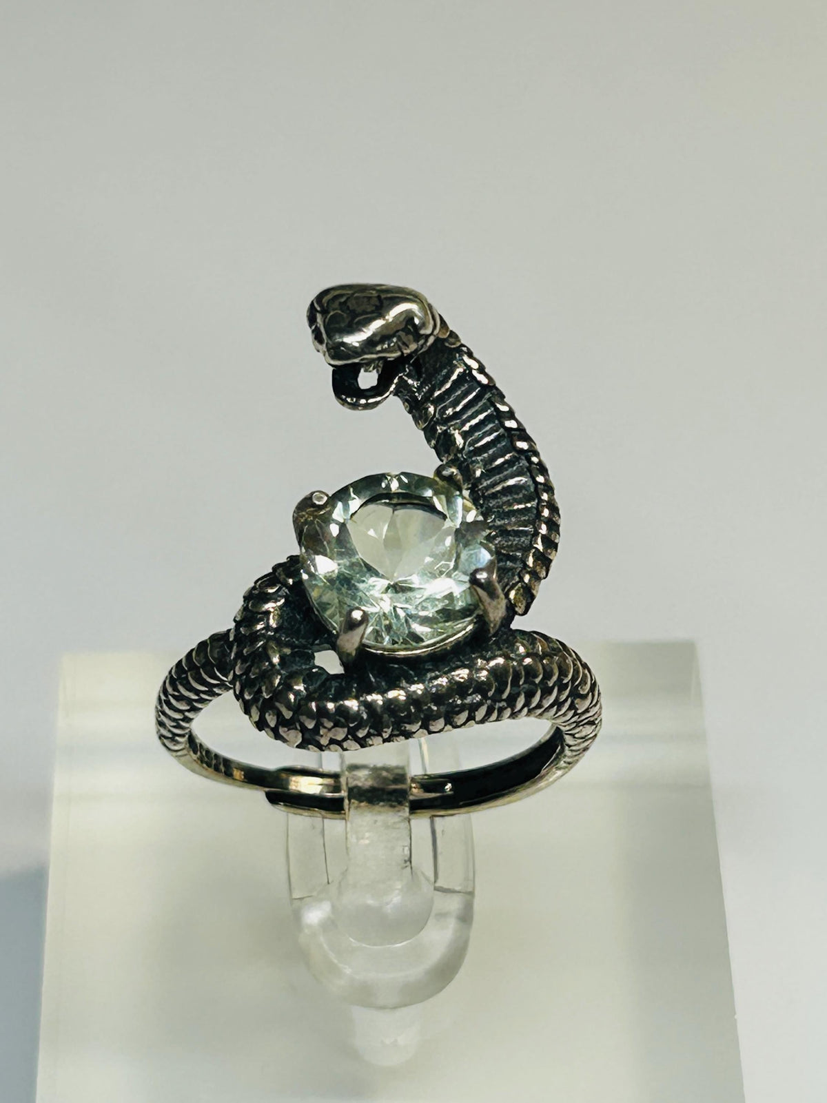 Cobra Snake Ring with Green Quartz in 925 Sterling Silver & Adjustable Band Celtic Dragon Jewellery