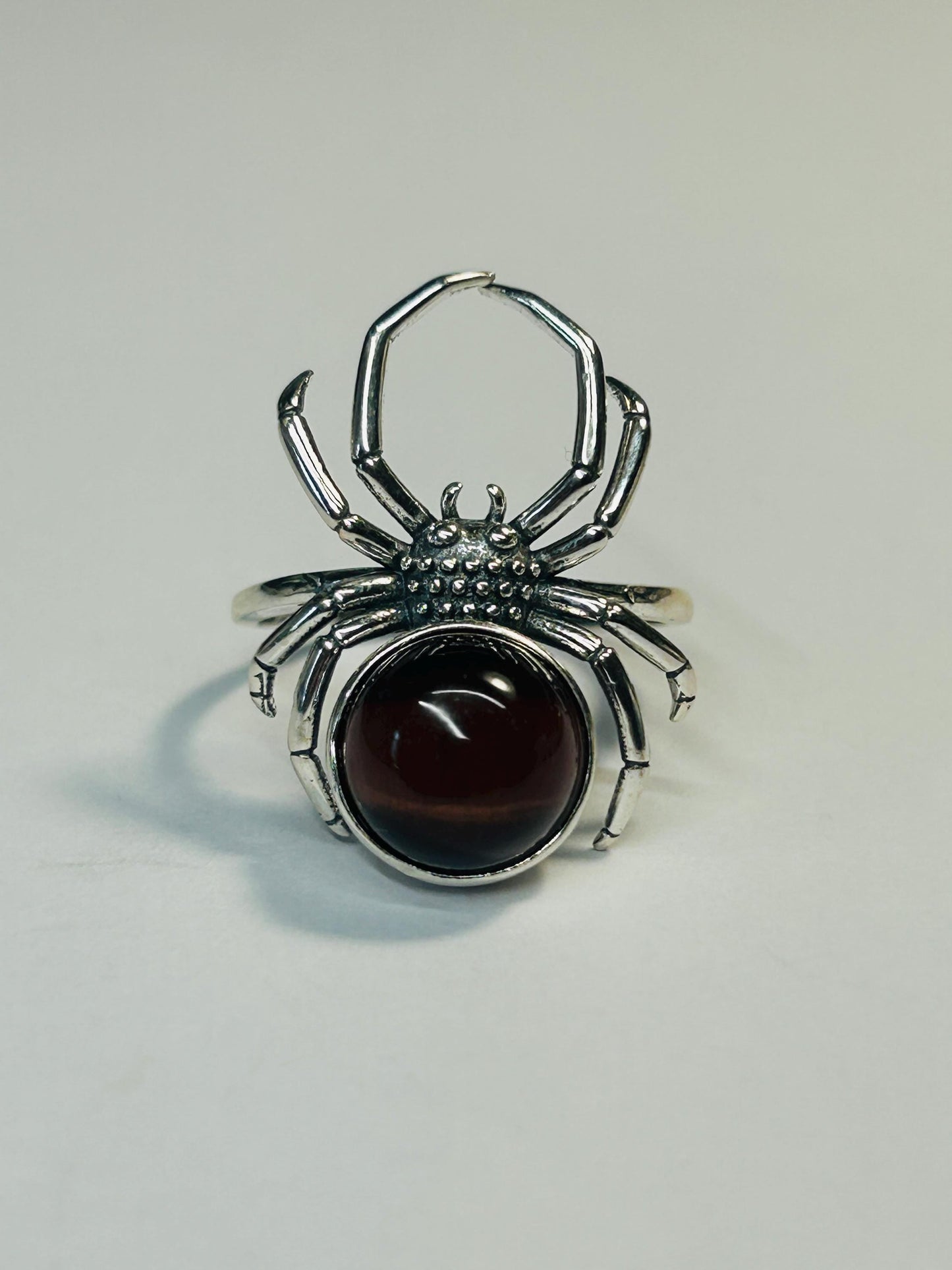 Spider Ring with Red Tigers Eye in 925 Sterling Silver & Adjustable Band Celtic Dragon Jewellery