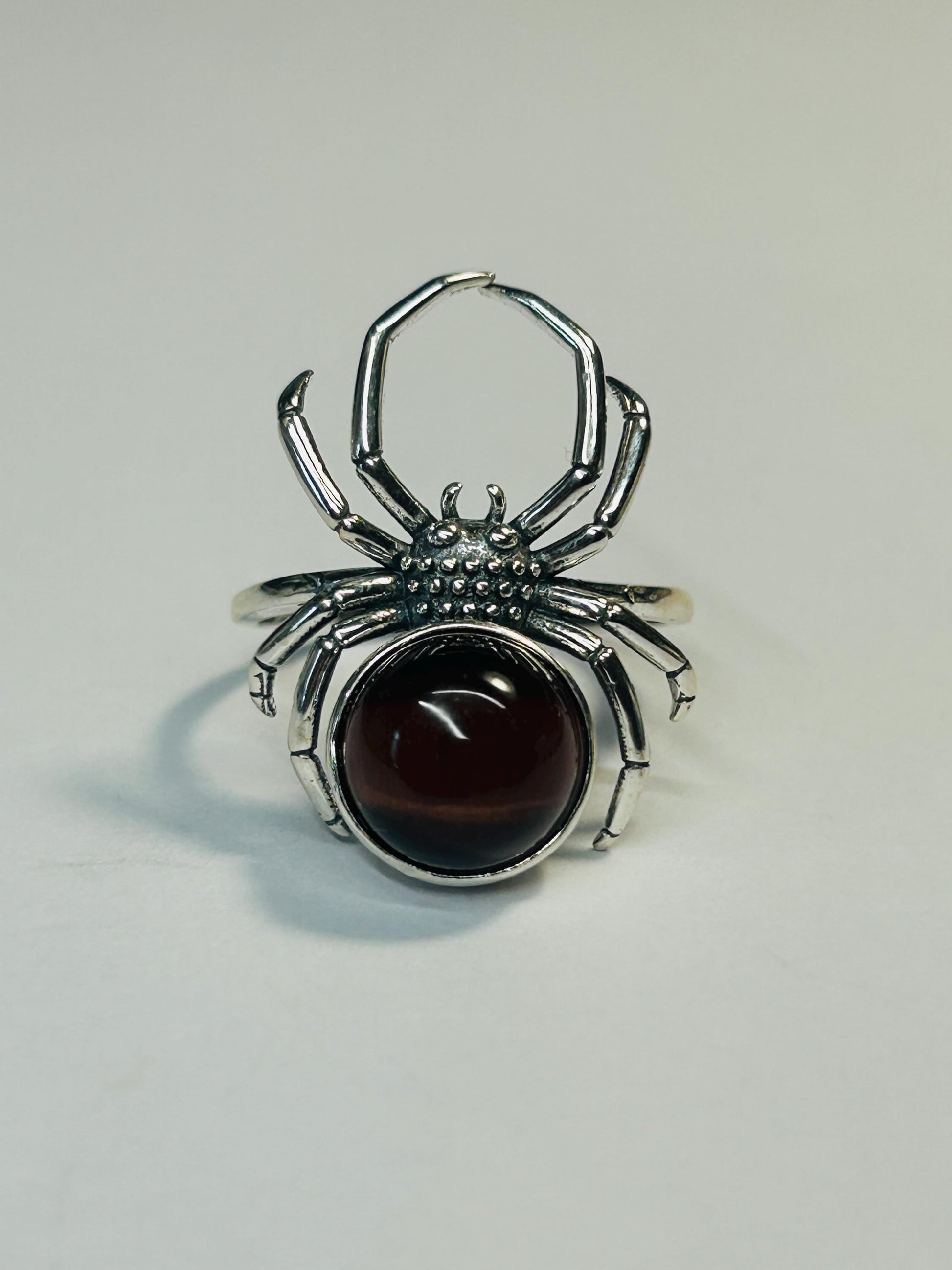 Spider Ring with Red Tigers Eye in 925 Sterling Silver & Adjustable Band Celtic Dragon Jewellery