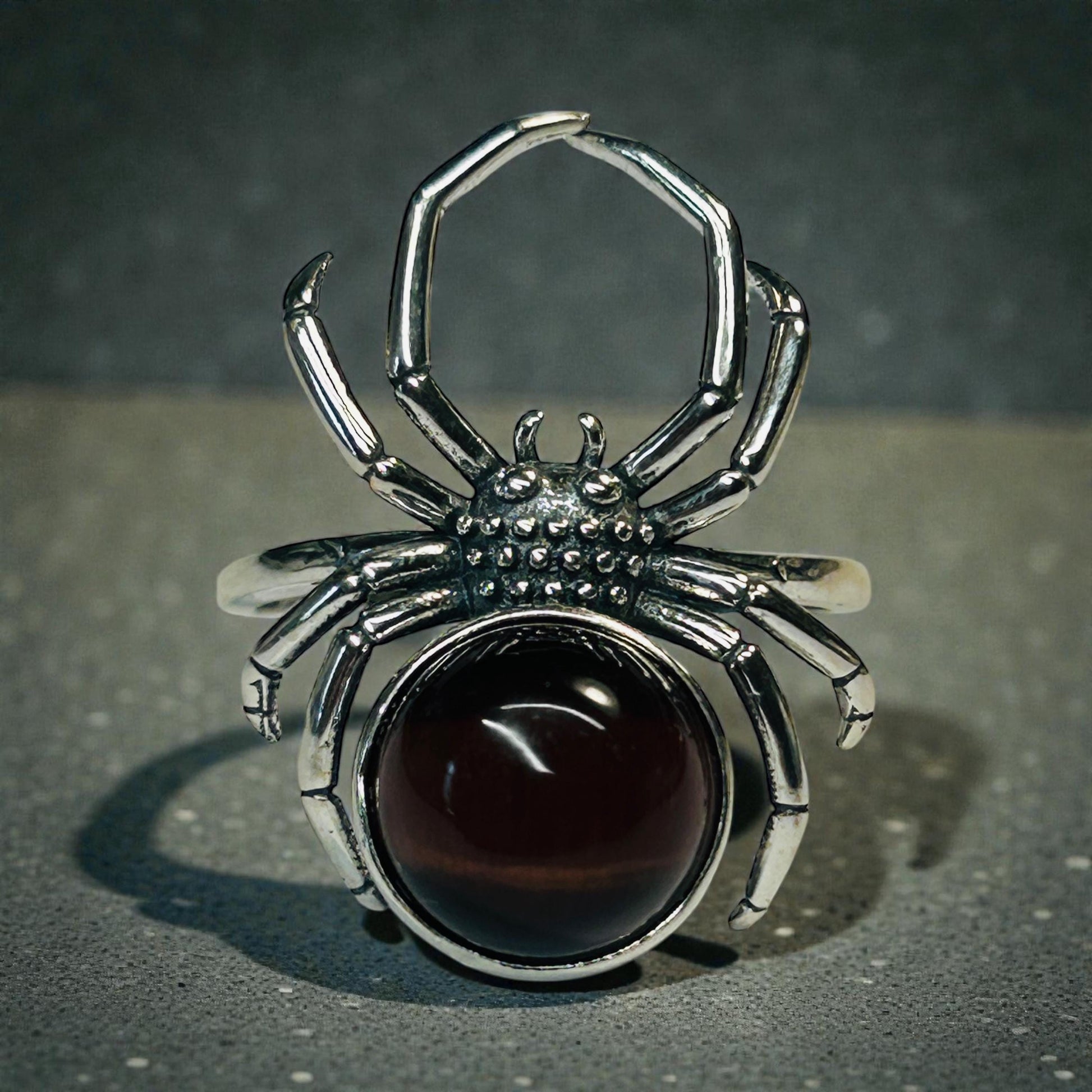 Spider Ring with Red Tigers Eye in 925 Sterling Silver & Adjustable Band Celtic Dragon Jewellery