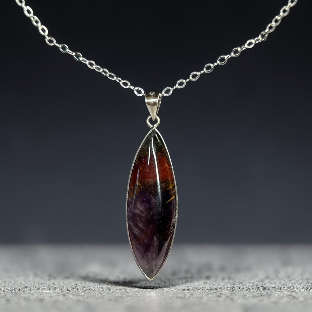 Cacoxenite Included Amethyst Pendant in 925 Sterling Silver - Golden Firework Inclusion Quartz Celtic Dragon Jewellery