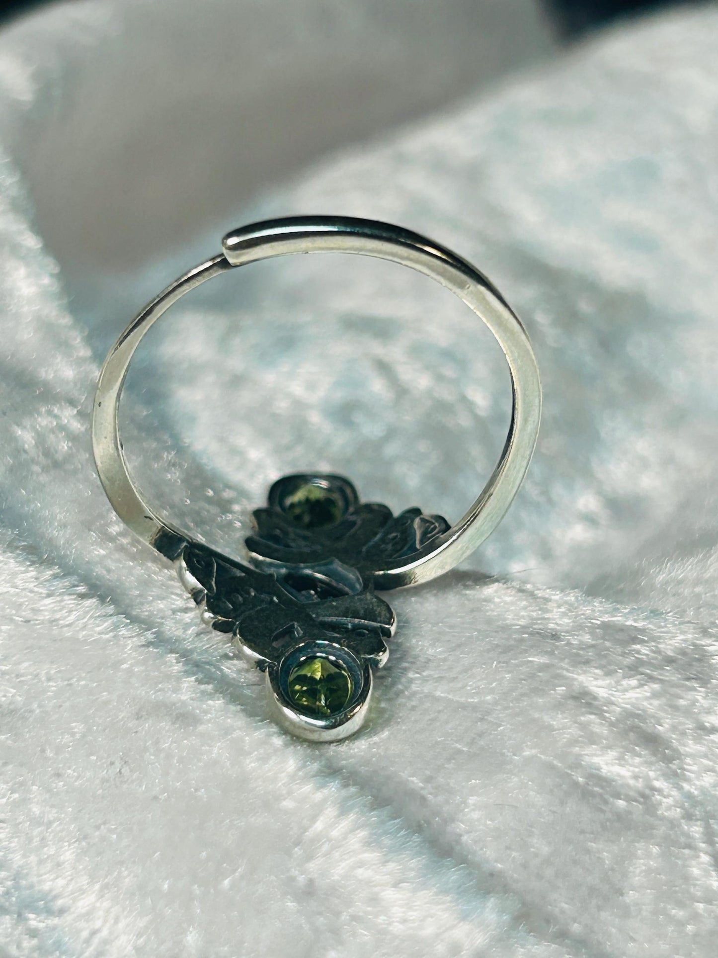 Peridot & Black Spinel Ring in 925 Sterling Silver - Adjustable Goth Statement Jewellery Celtic Dragon Jewellery