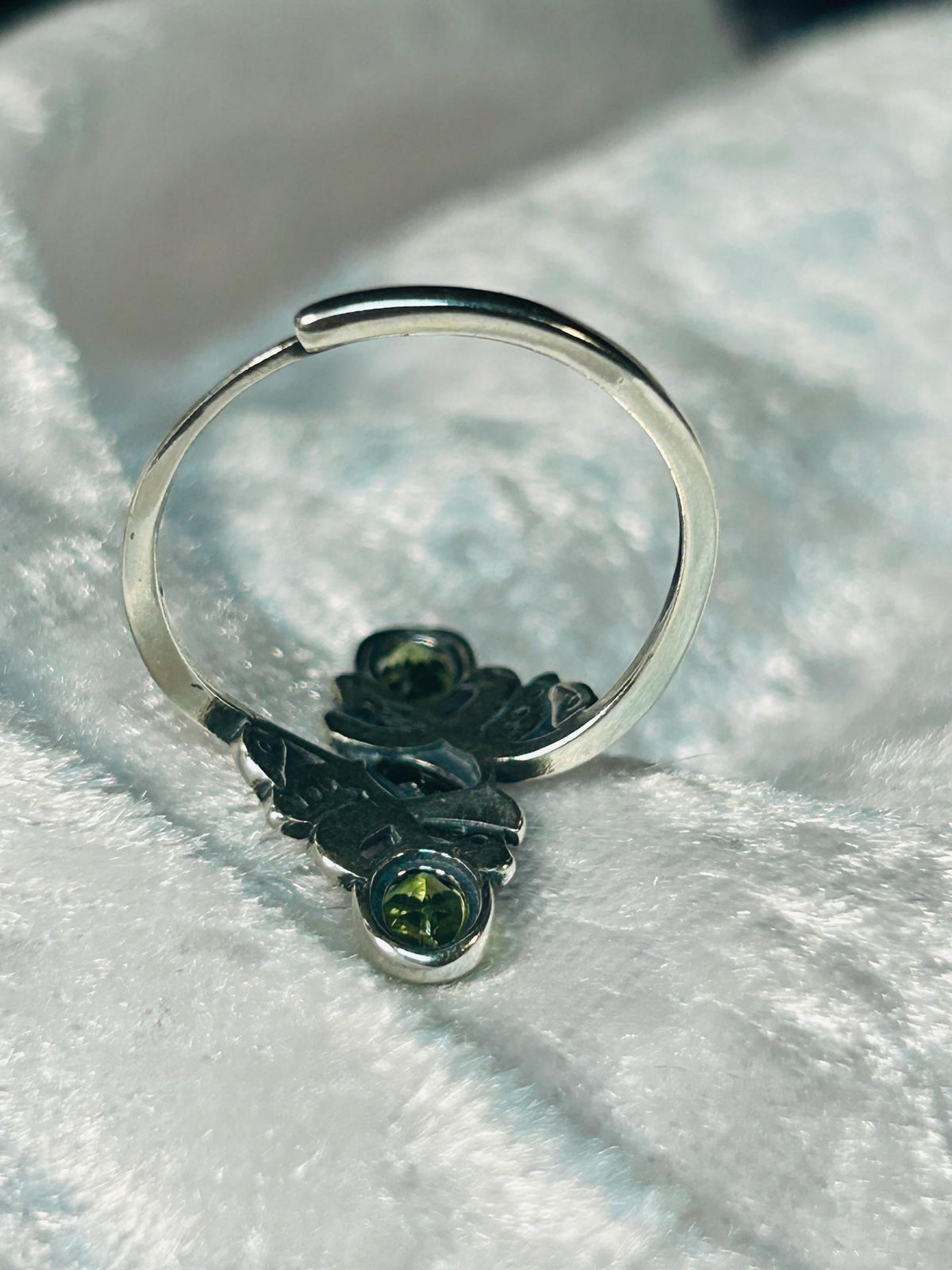 Peridot & Black Spinel Ring in 925 Sterling Silver - Adjustable Goth Statement Jewellery Celtic Dragon Jewellery