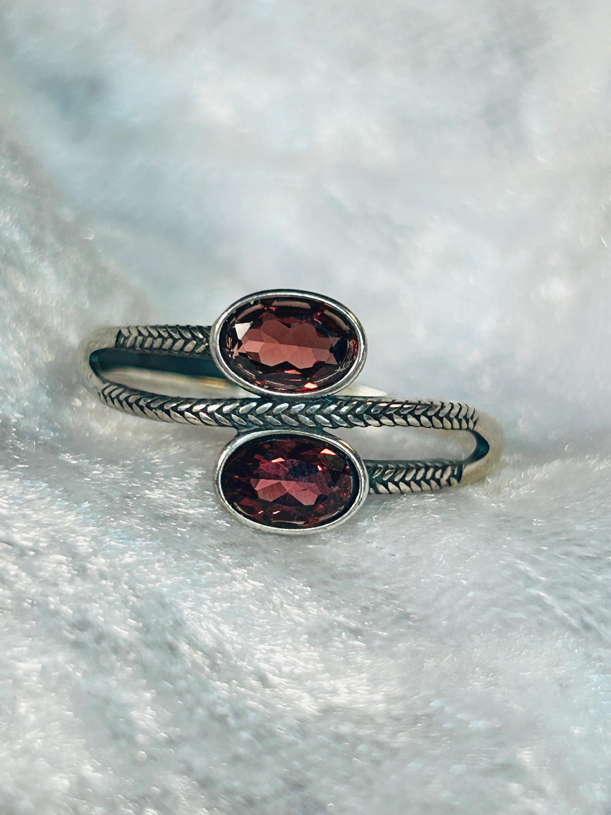 Double Garnet Ring in 925 Sterling Silver with Adjustable Band Celtic Dragon Jewellery