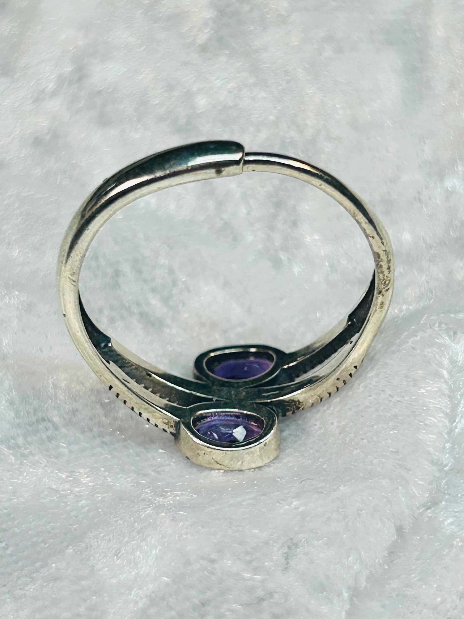 Double Amethyst Ring in 925 Sterling Silver with Adjustable Band Celtic Dragon Jewellery