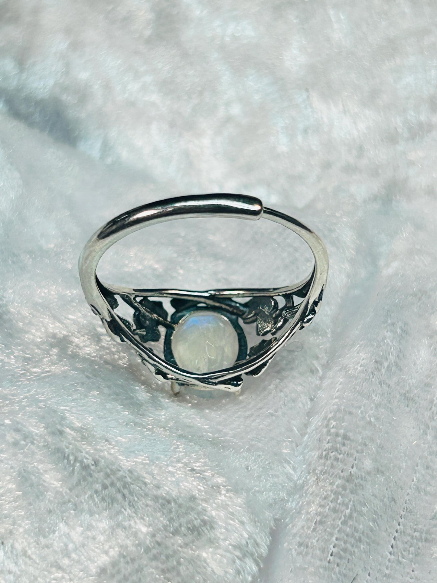 Butterfly Ring with Faceted Moonstone in 925 Sterling Silver & Adjustable Band Celtic Dragon Jewellery