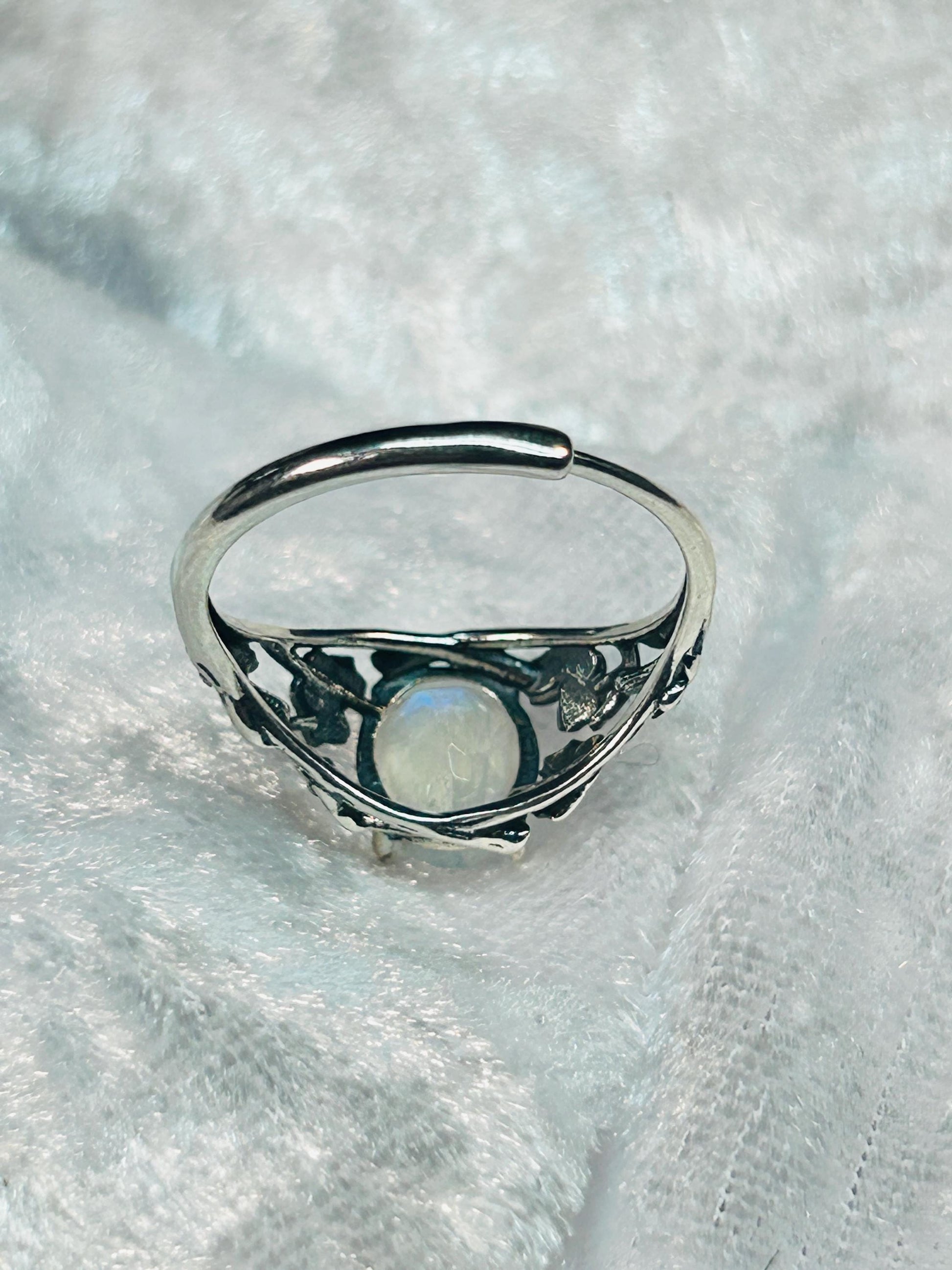 Butterfly Ring with Faceted Moonstone in 925 Sterling Silver & Adjustable Band Celtic Dragon Jewellery