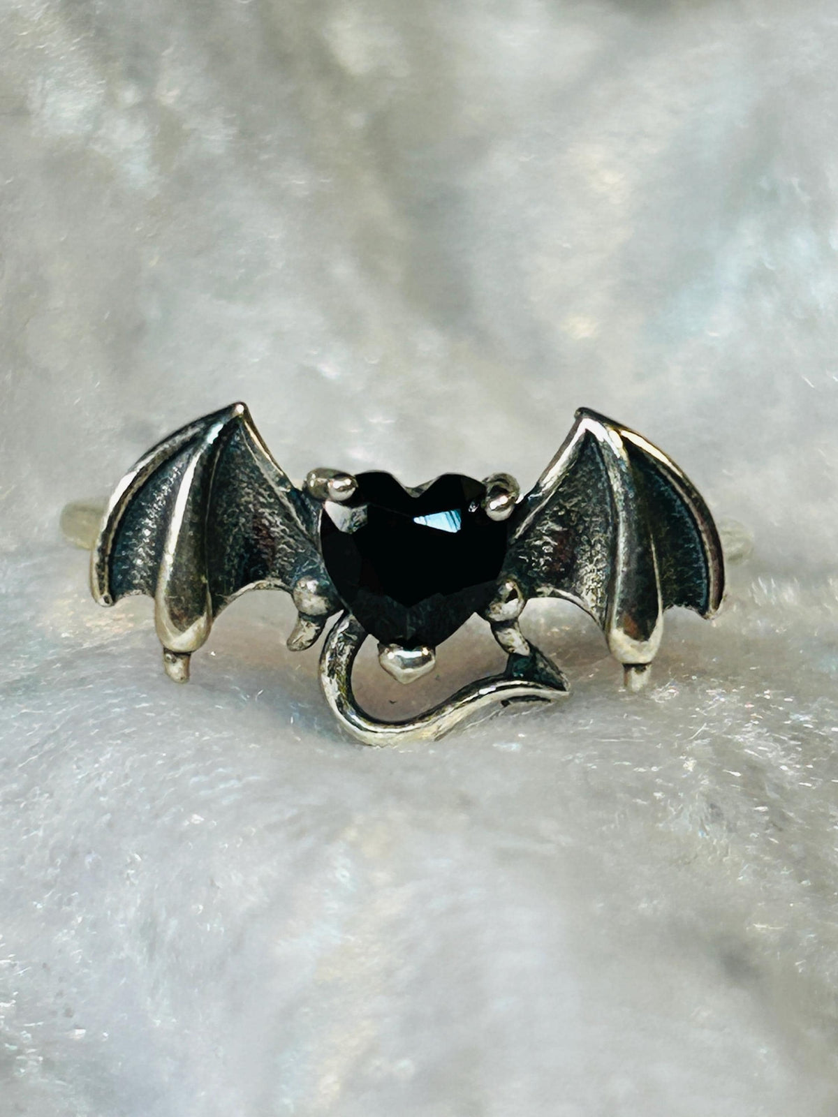 Bat Ring with Black Spinel in 925 Sterling Silver & Adjustable Gothic Vampire Jewellery Celtic Dragon Jewellery