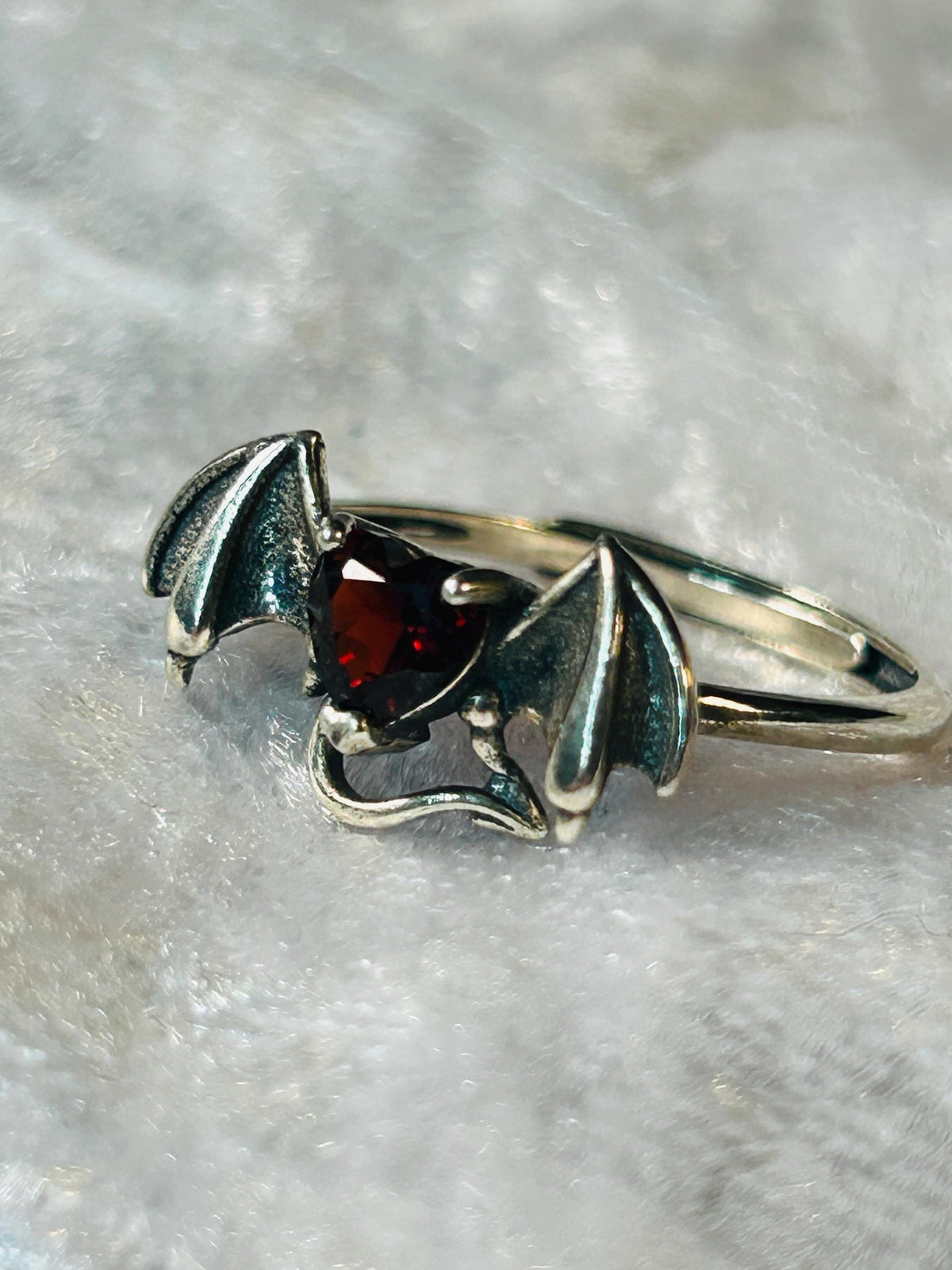 Garnet Bat Ring • 925 Sterling Silver • Vampire Fantasy Jewellery • Adjustable with Gift Box Celtic Dragon Jewellery