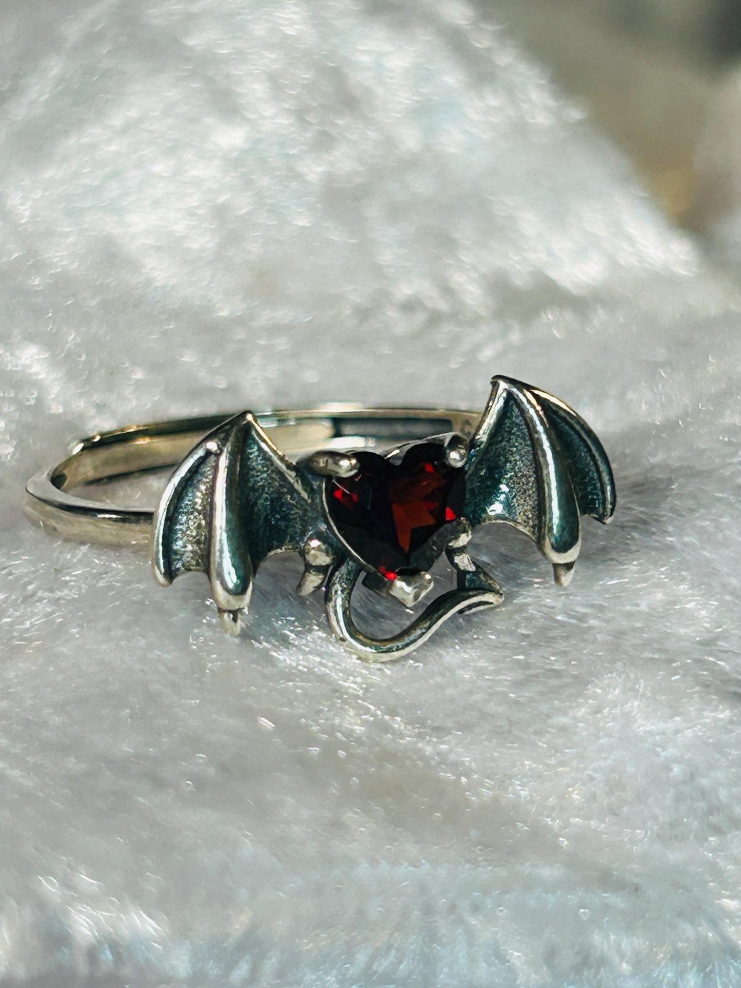 Garnet Bat Ring • 925 Sterling Silver • Vampire Fantasy Jewellery • Adjustable with Gift Box Celtic Dragon Jewellery