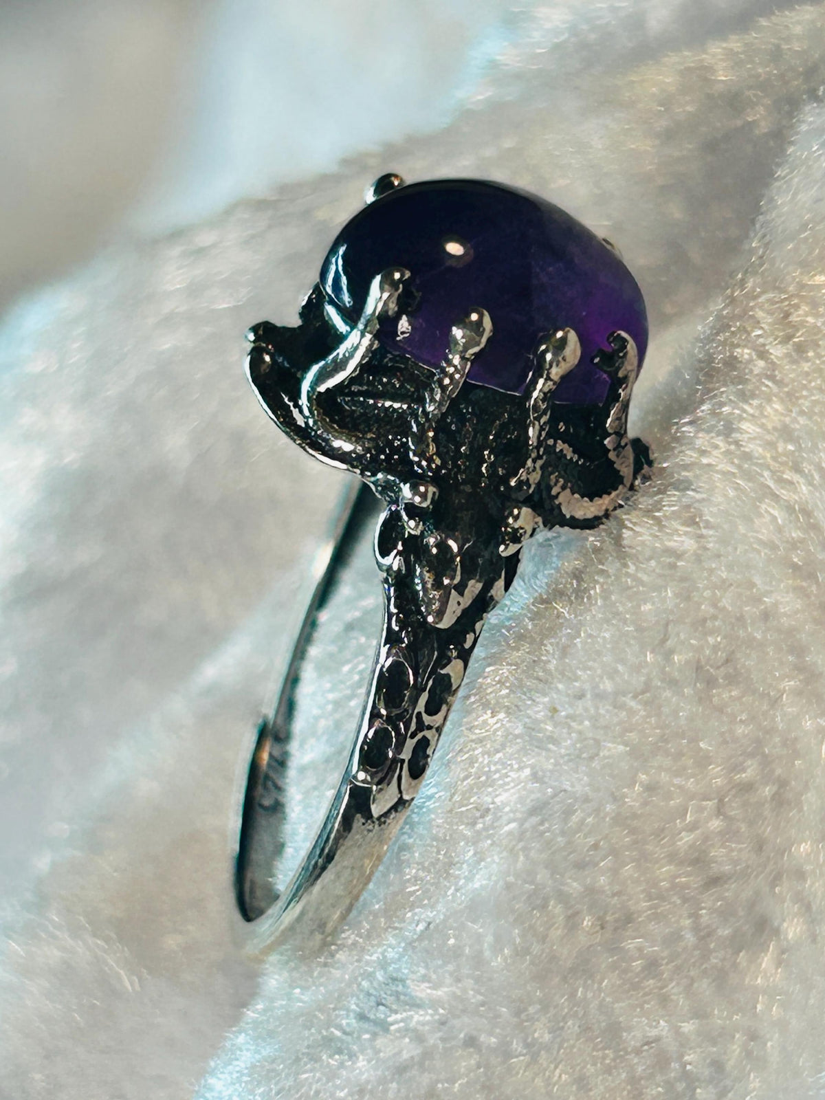 Medusa Ring with Oval Amethyst in 925 Sterling Silver – Gothic Serpent Mythology Jewellery