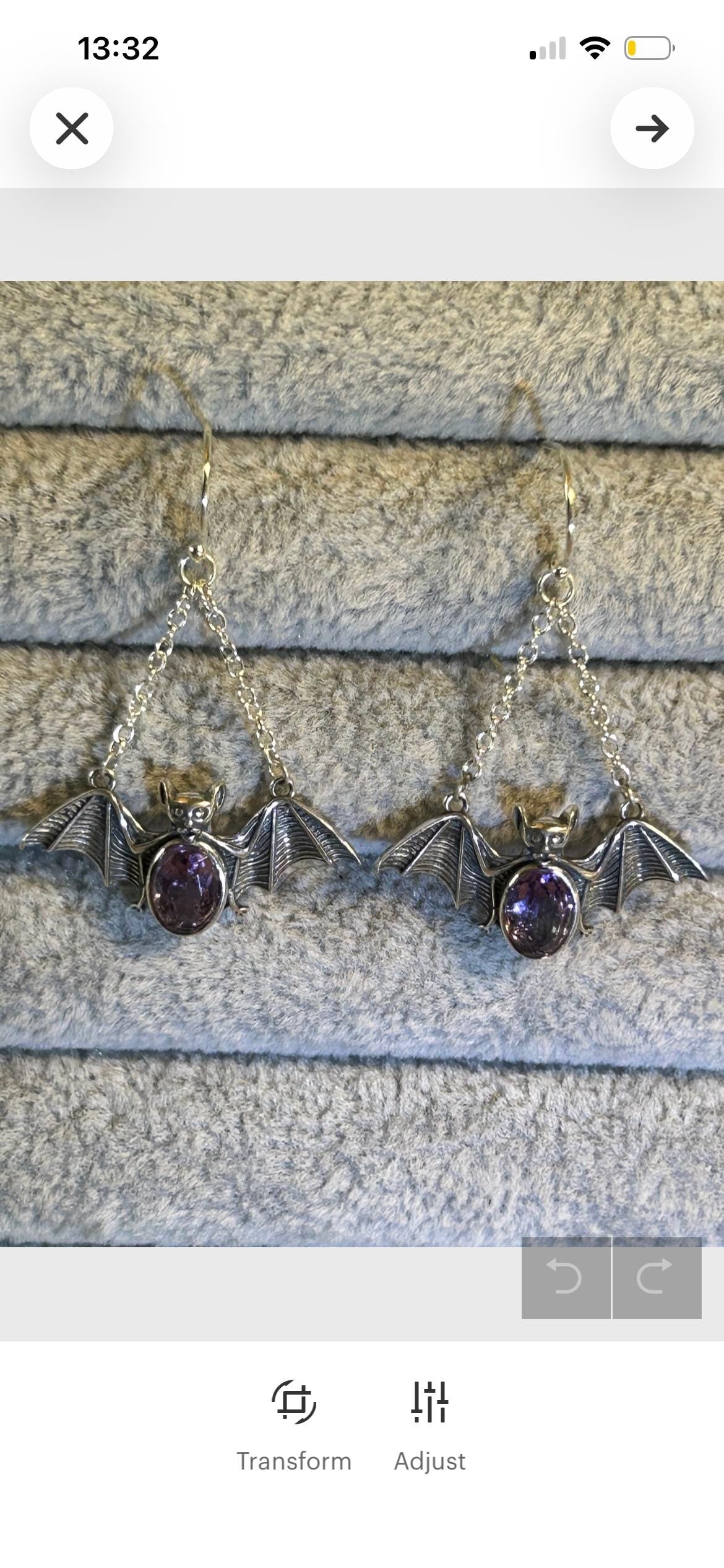 Bat Dangle Earrings with Amethyst in 925 Sterling Silver - Goth Jewellery Celtic Dragon Jewellery