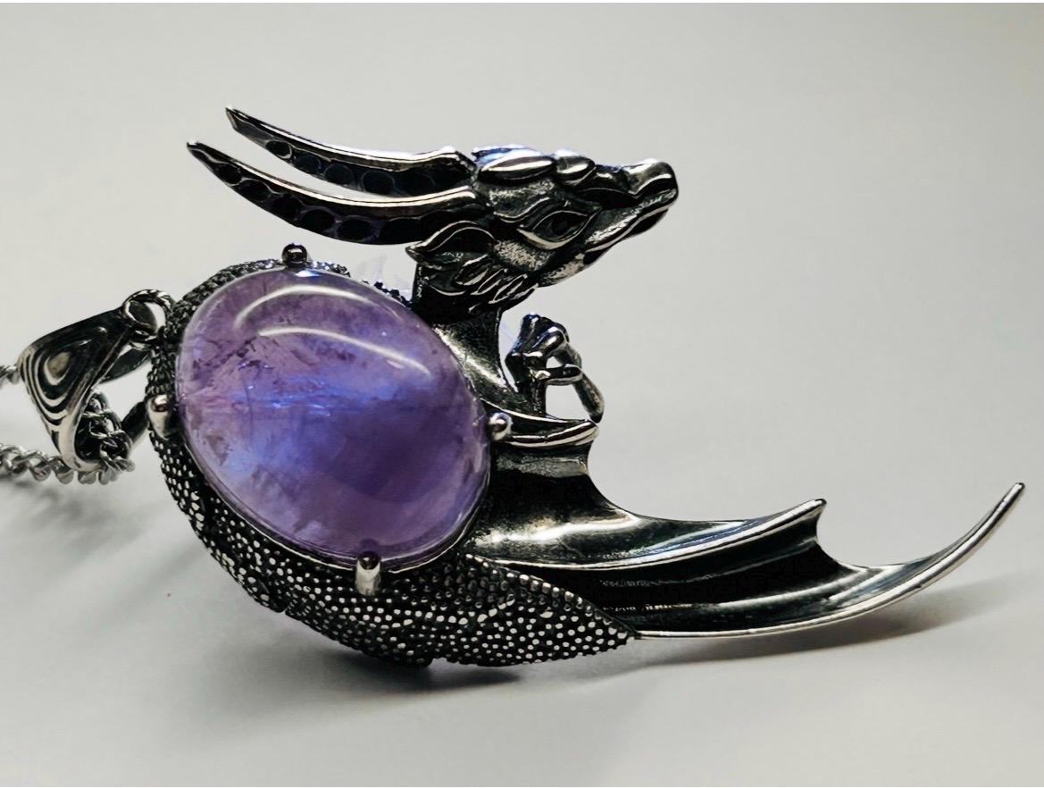 Amethyst Dragon Pendant: 925 Sterling Silver Gothic Statement Jewellery Celtic Dragon Jewellery