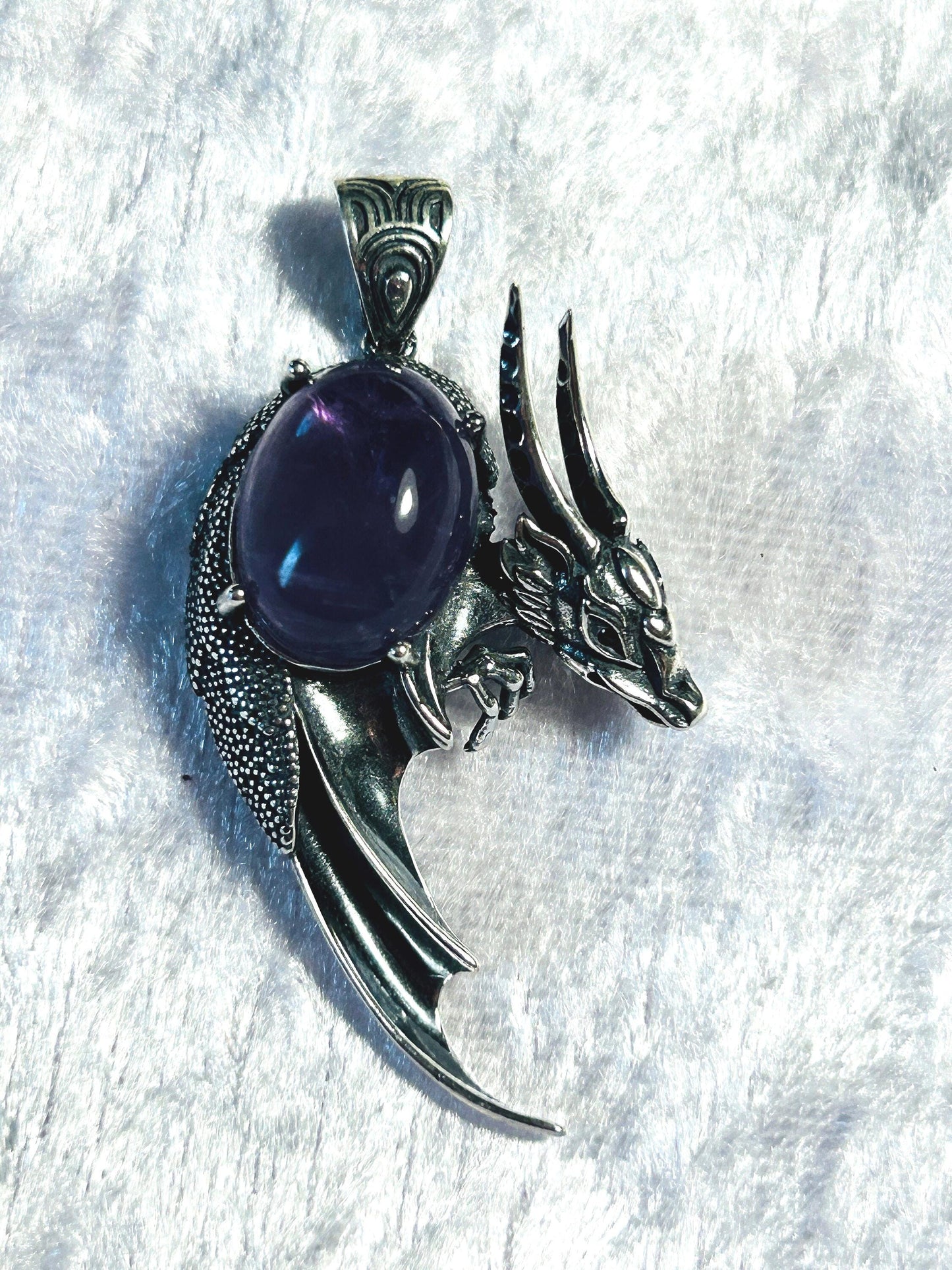 Amethyst Dragon Pendant: 925 Sterling Silver Gothic Statement Jewellery Celtic Dragon Jewellery