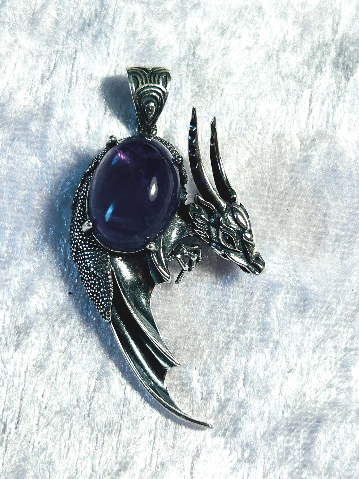 Amethyst Dragon Pendant: 925 Sterling Silver Gothic Statement Jewellery Celtic Dragon Jewellery