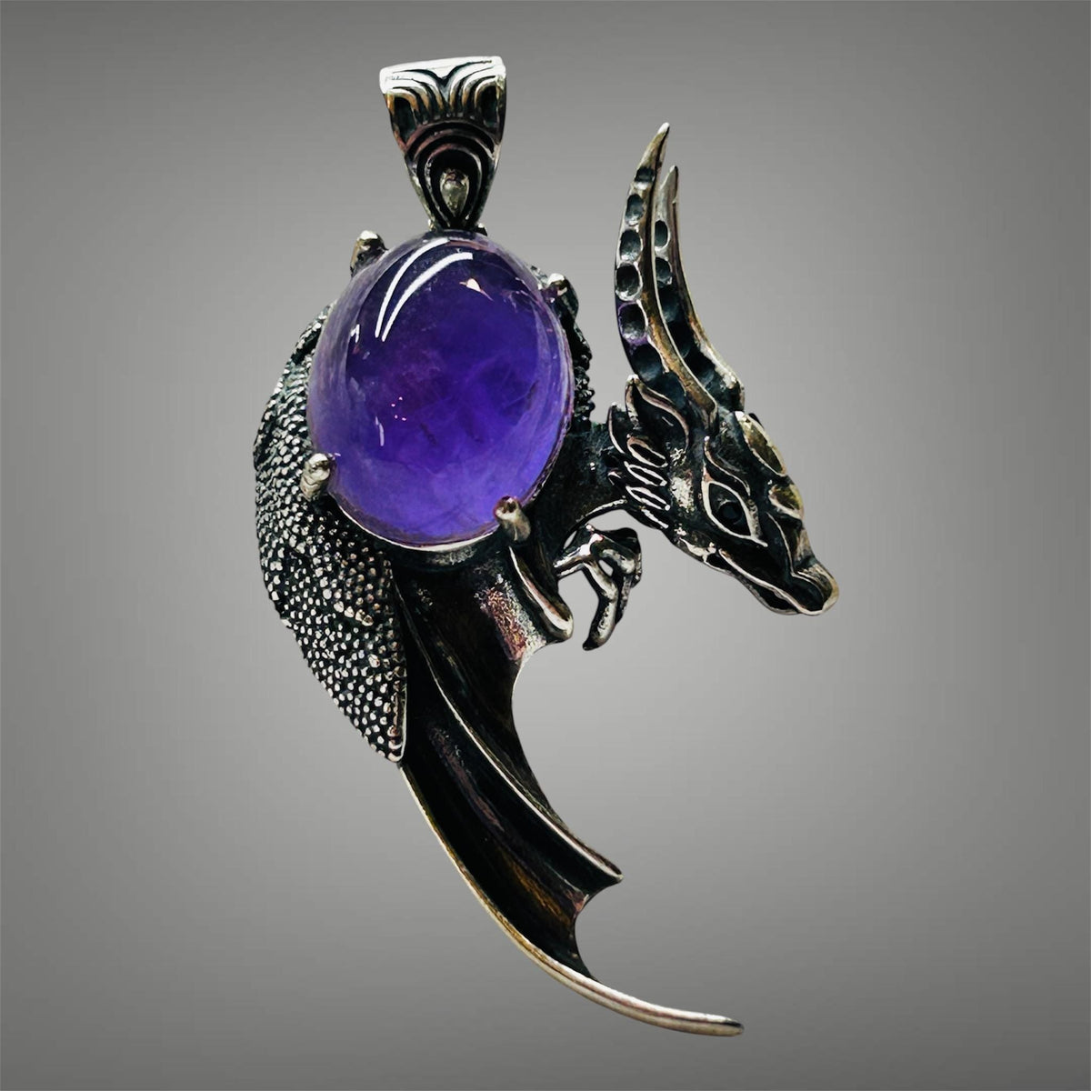 Amethyst Dragon Pendant: 925 Sterling Silver Gothic Statement Jewellery Celtic Dragon Jewellery