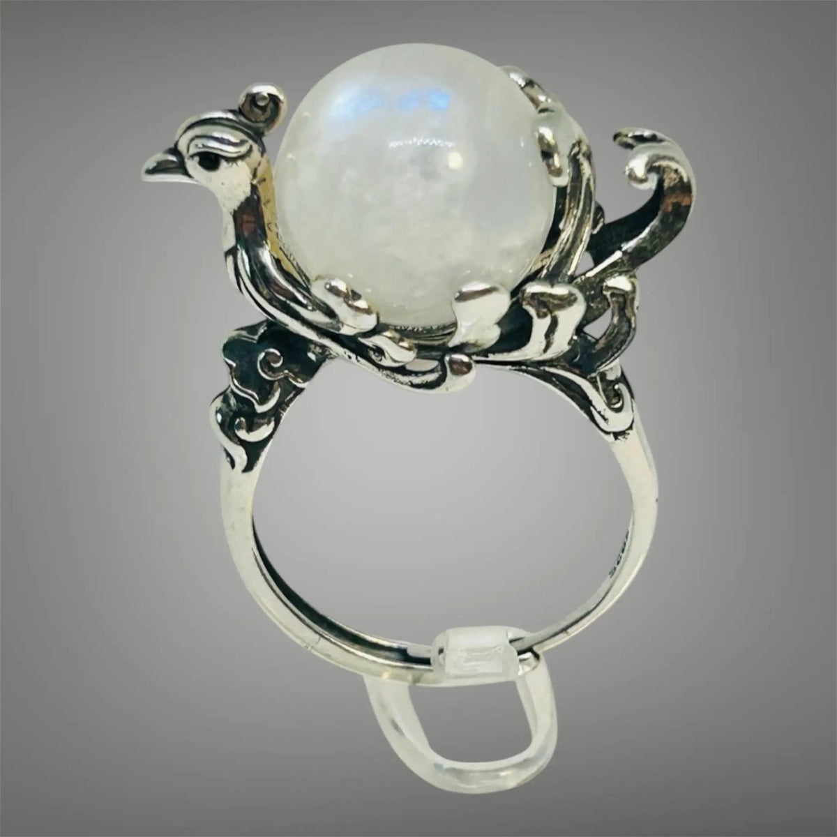 Phoenix Ring with Moonstone in 925 Sterling Silver - Adjustable Mythology Jewellery Celtic Dragon Jewellery