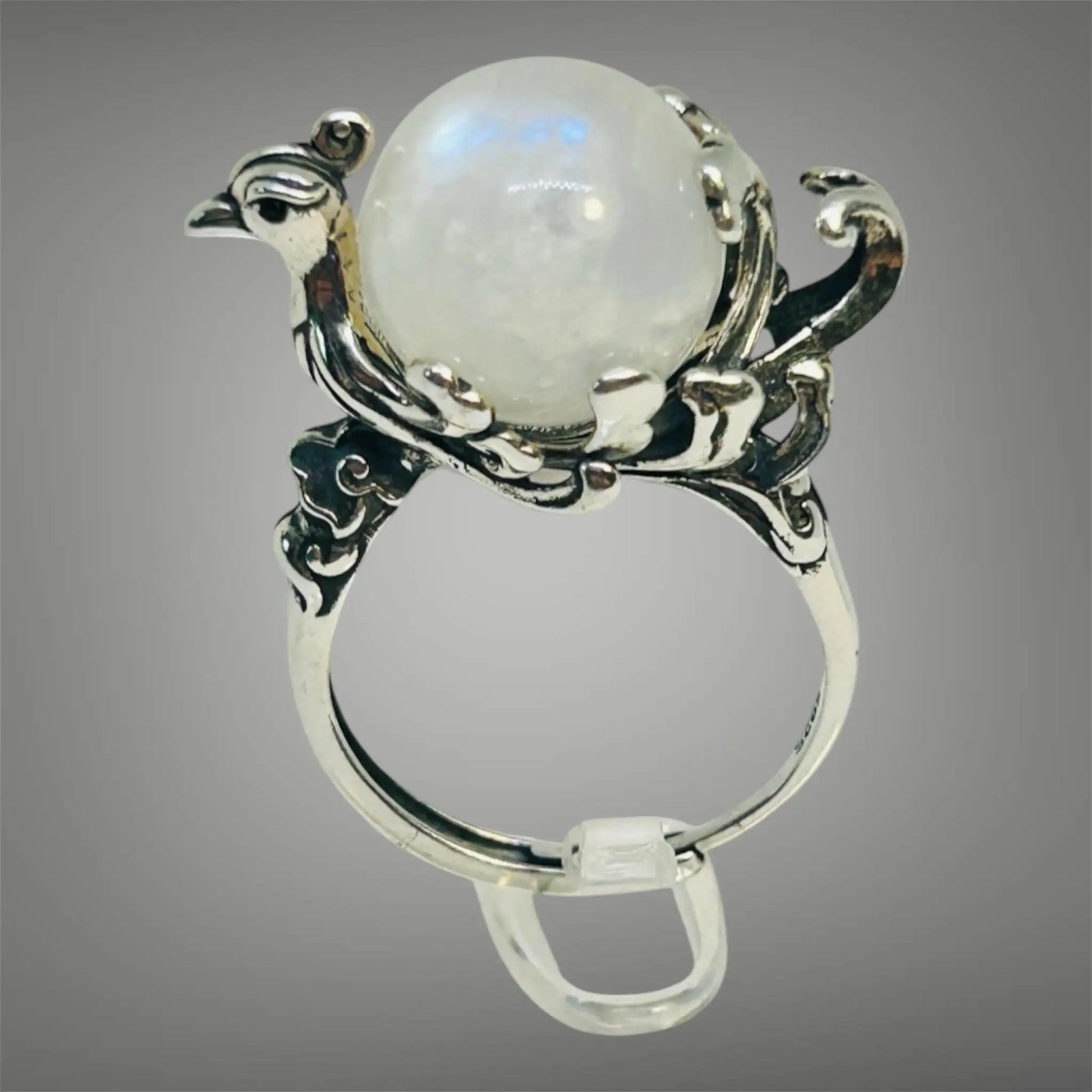 Phoenix Ring with Moonstone in 925 Sterling Silver - Adjustable Mythology Jewellery Celtic Dragon Jewellery