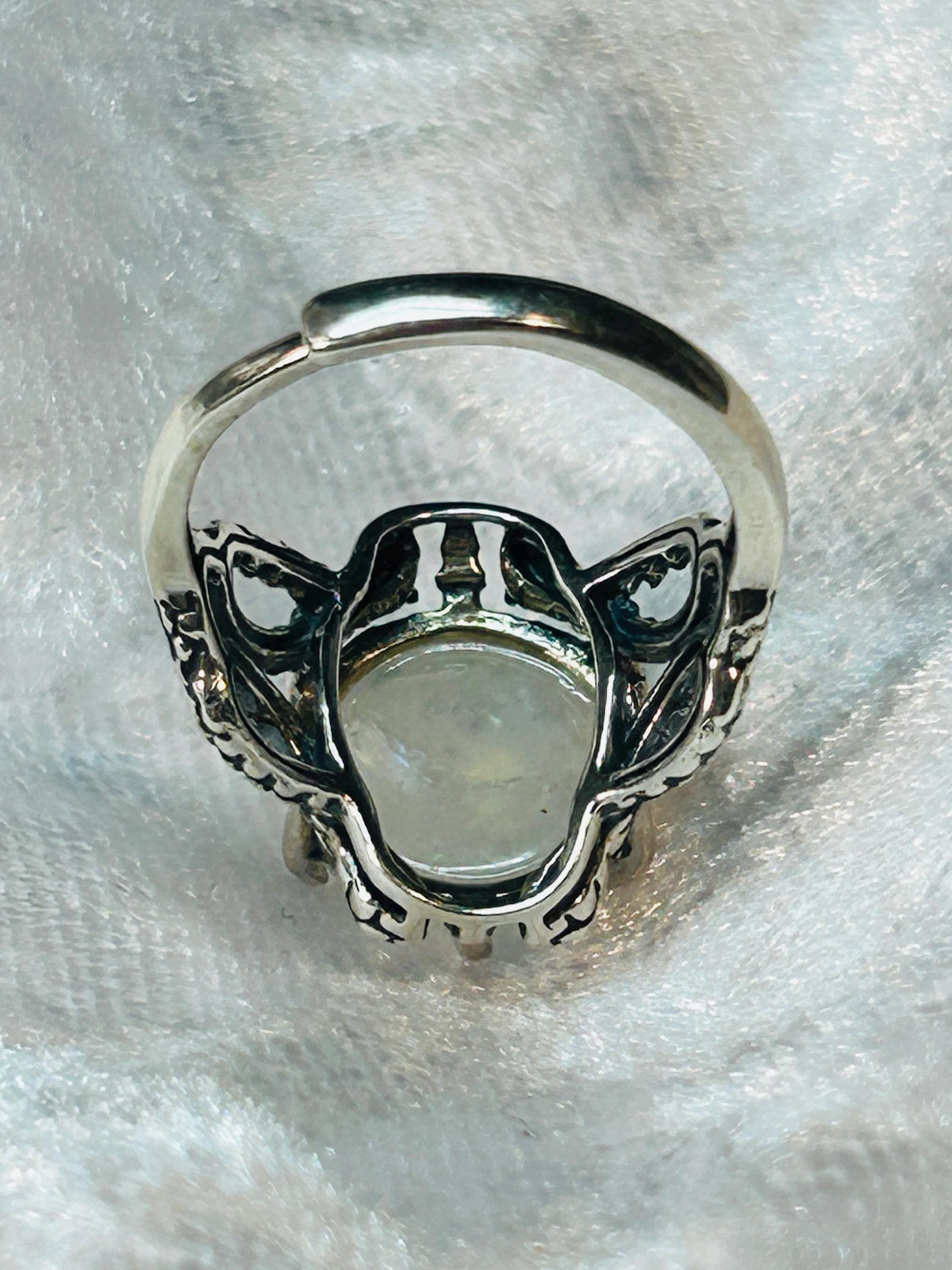 Snake Ring with Rainbow Moonstone in 925 Sterling Silver - Adjustable Gothic Serpent Jewellery Celtic Dragon Jewellery