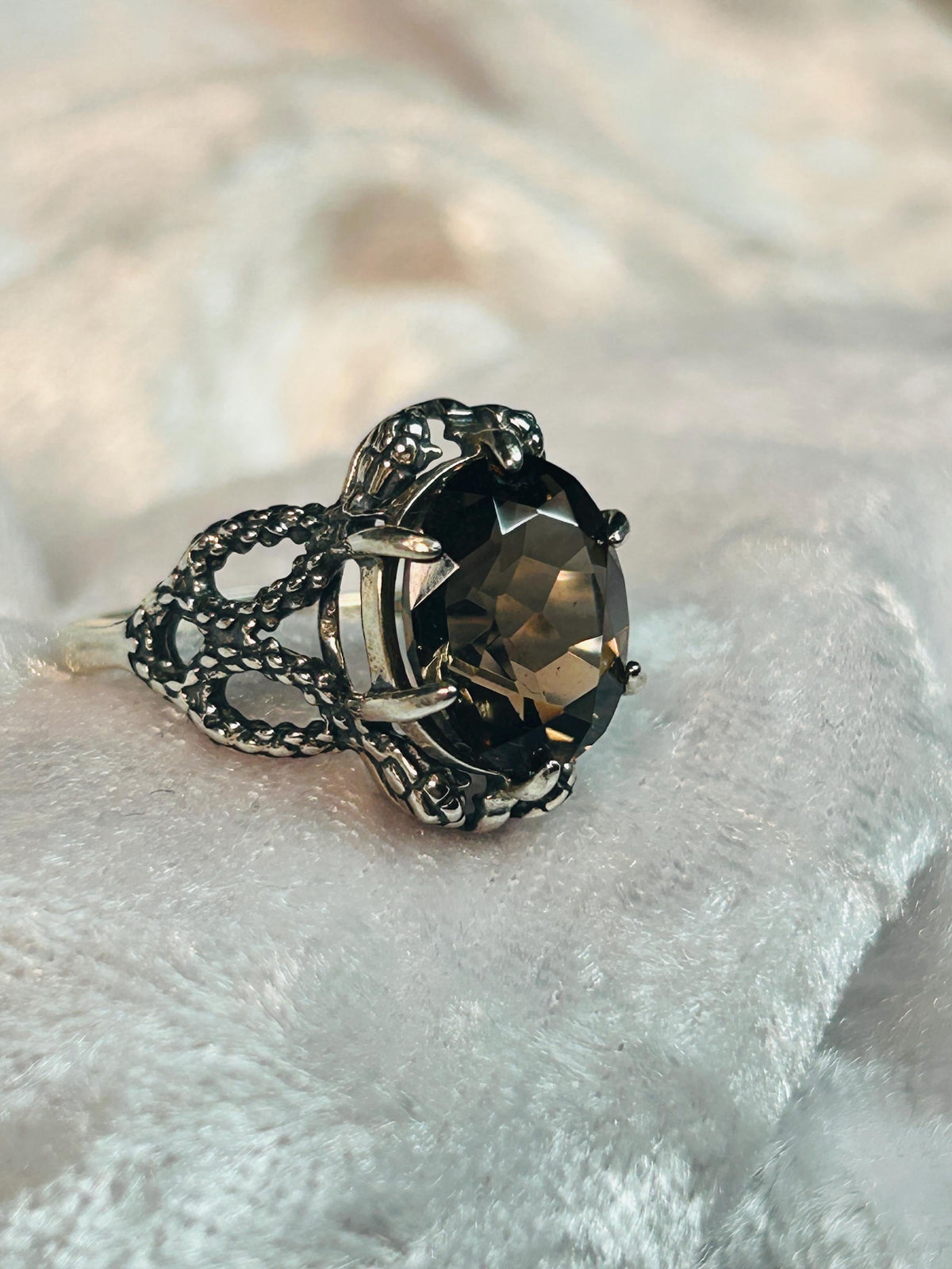Snake Ring with Faceted Smoky Quartz in 925 Sterling Silver - Adjustable Gothic Serpent Jewellery Celtic Dragon Jewellery