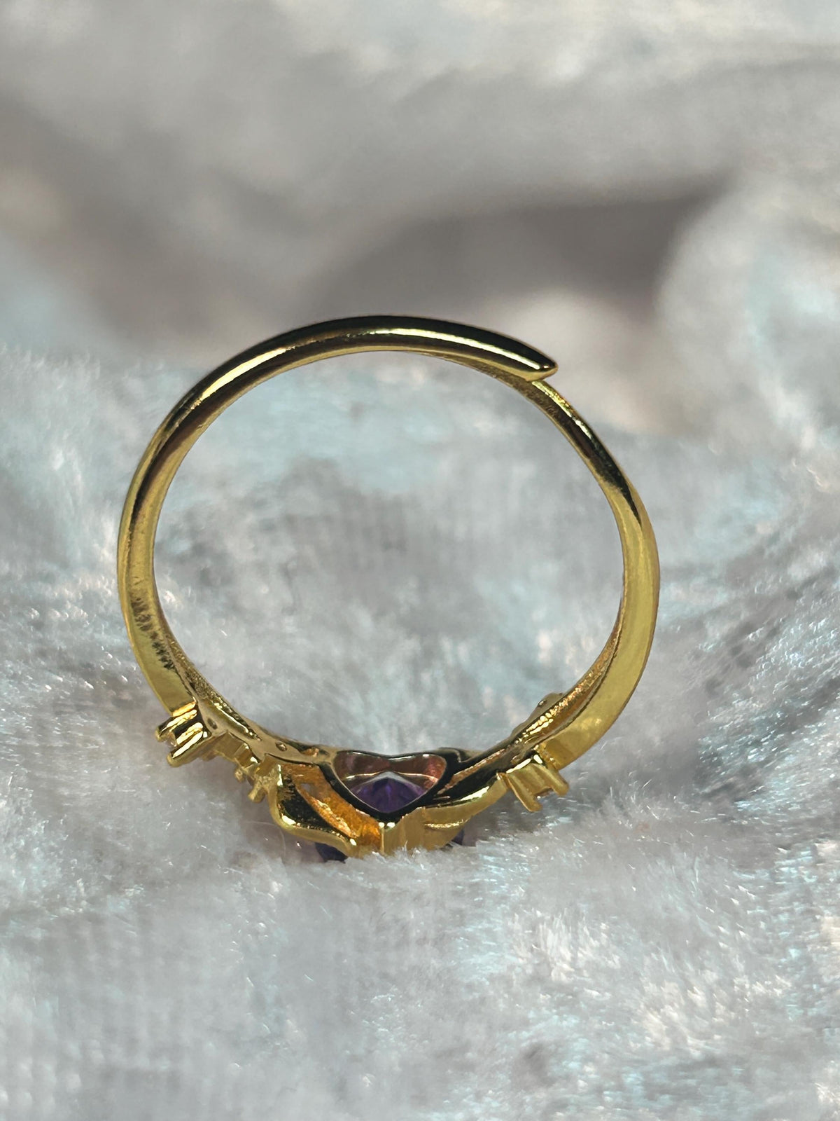 Amethyst Heart Ring in Gold Plated 925 Sterling Silver with Adjustable Band - Vine Design Celtic Dragon Jewellery