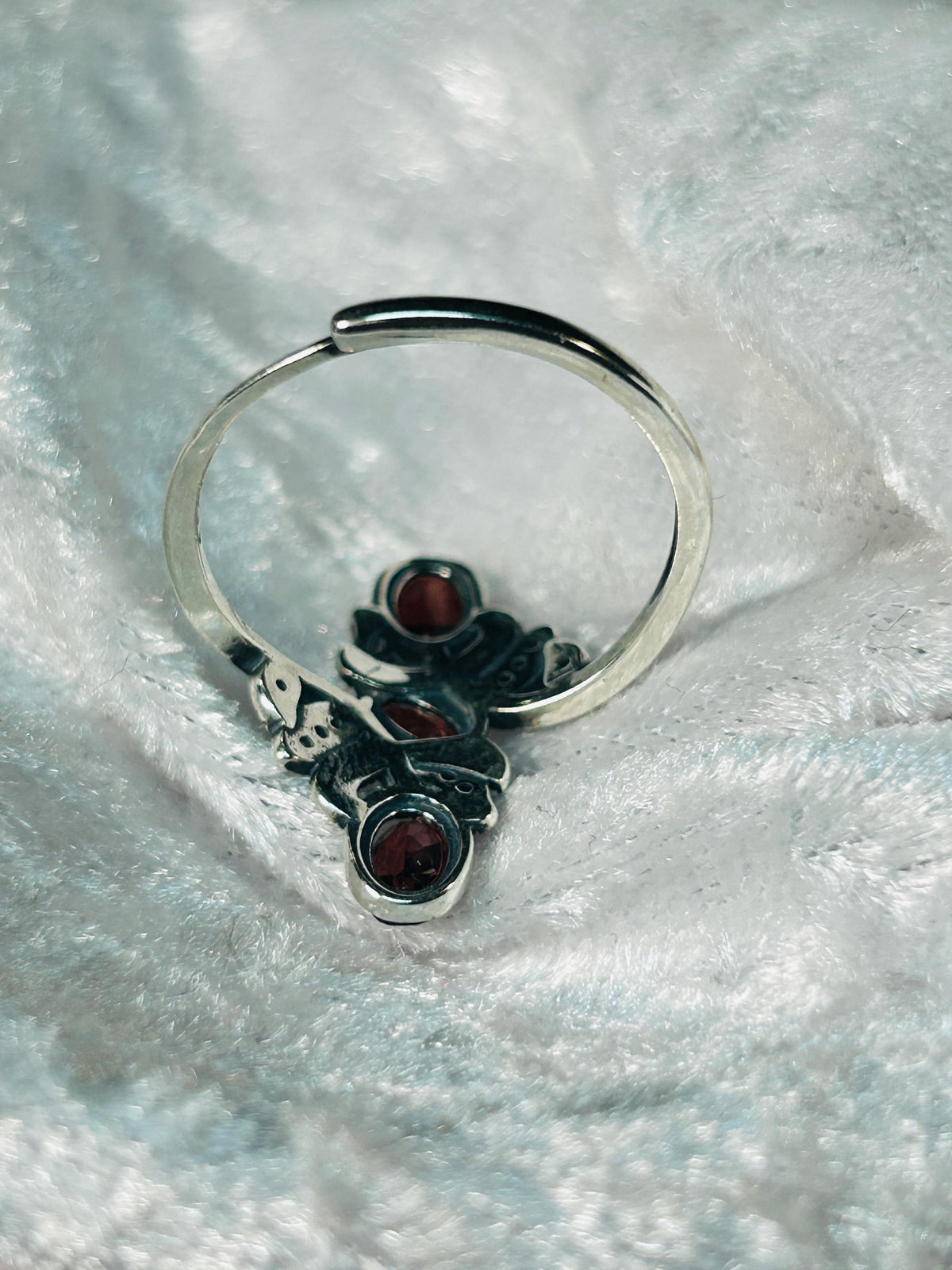 Triple Garnet Ring in 925 Sterling Silver - Adjustable Goth Statement Jewellery Celtic Dragon Jewellery