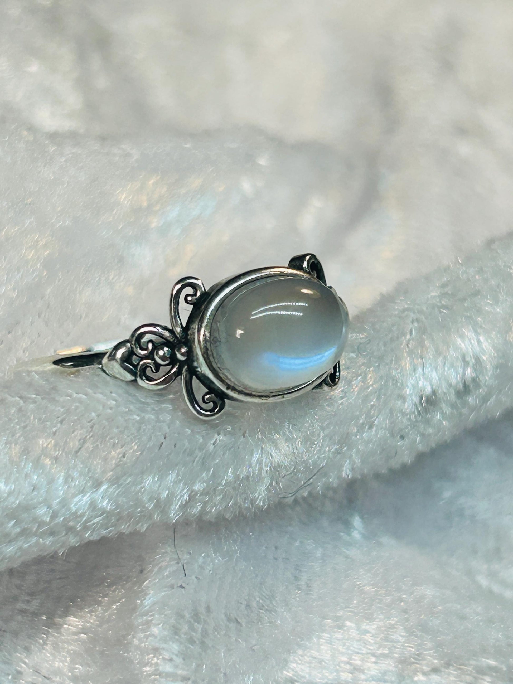 Moonstone Ring in 925 Sterling Silver with Dainty Filigree Style - Adjustable Band Celtic Dragon Jewellery