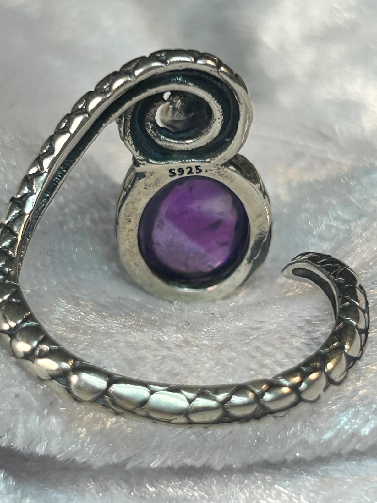 Snake Ring with Amethyst in 925 Sterling Silver - Adjustable Gothic Serpent Jewellery Celtic Dragon Jewellery