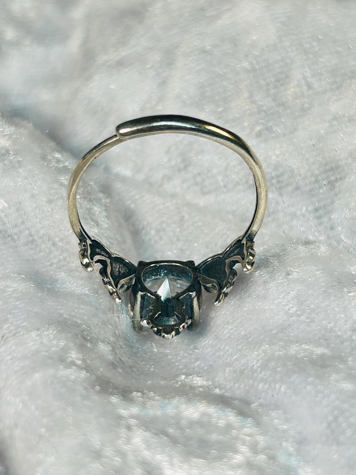 Sterling Silver Crowned Angel Wing Ring with Clear Quartz – Gothic Fantasy Jewellery Celtic Dragon Jewellery