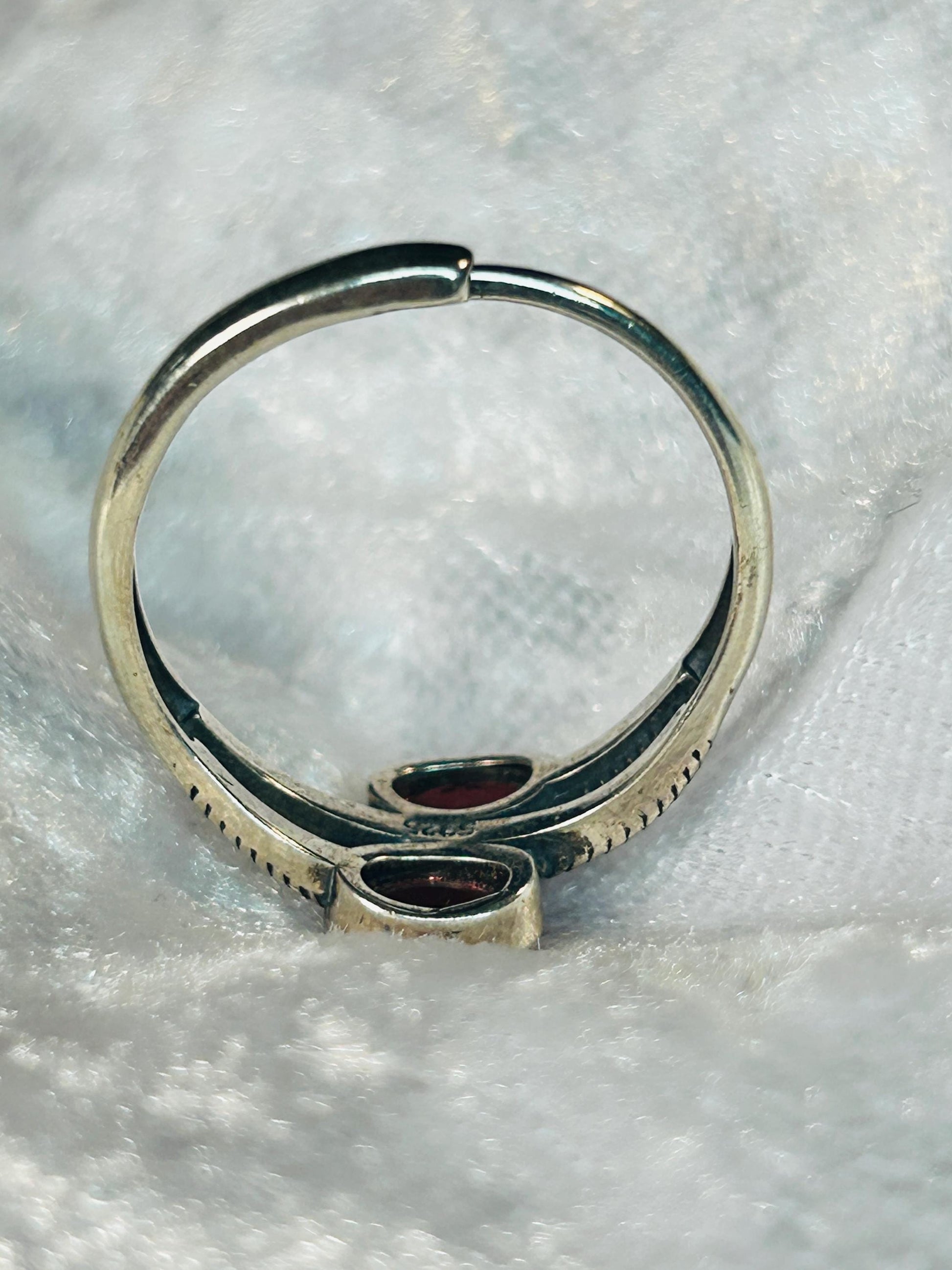 Double Garnet Ring in 925 Sterling Silver with Adjustable Band Celtic Dragon Jewellery