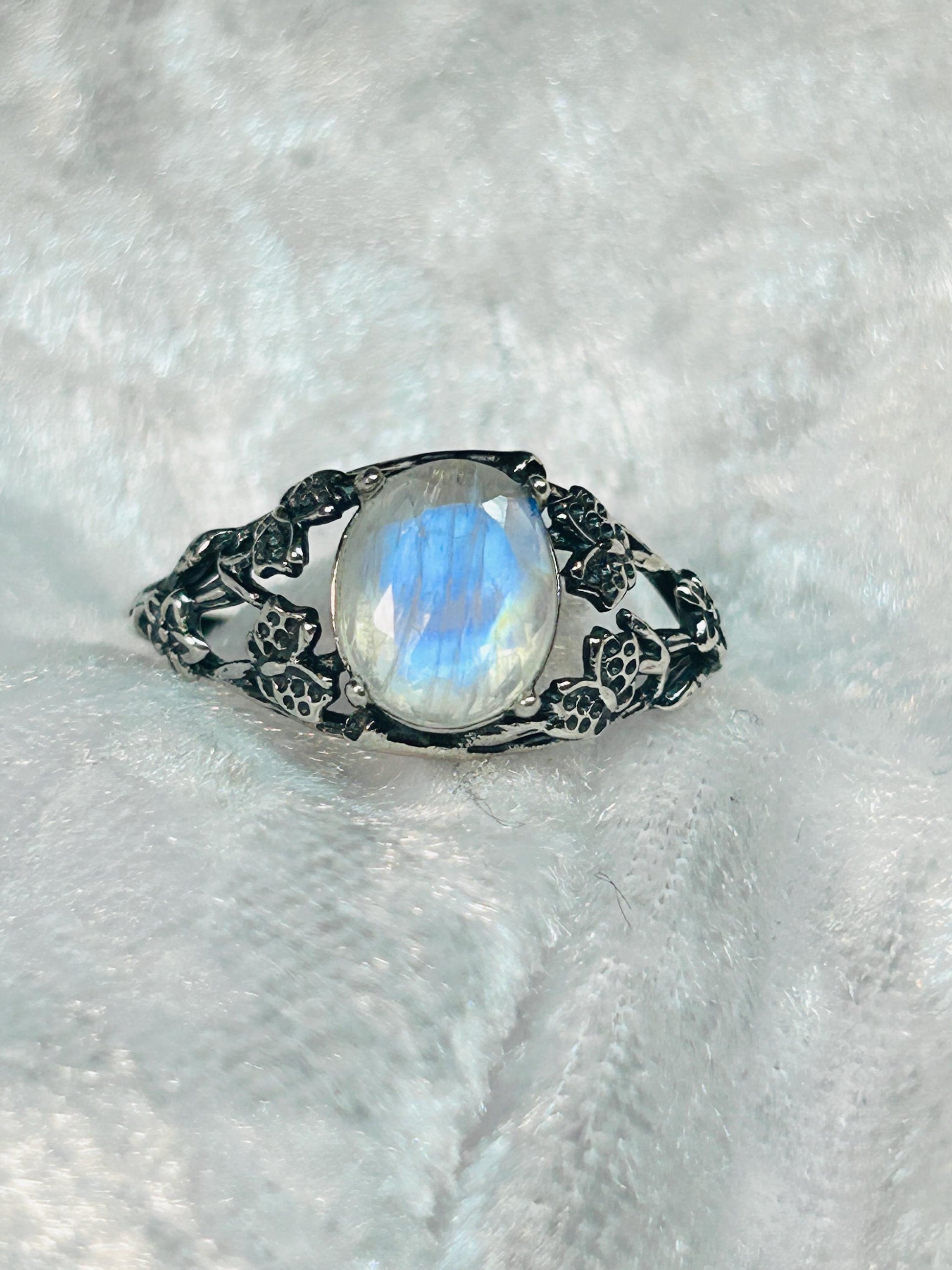Butterfly Ring with Faceted Moonstone in 925 Sterling Silver & Adjustable Band Celtic Dragon Jewellery