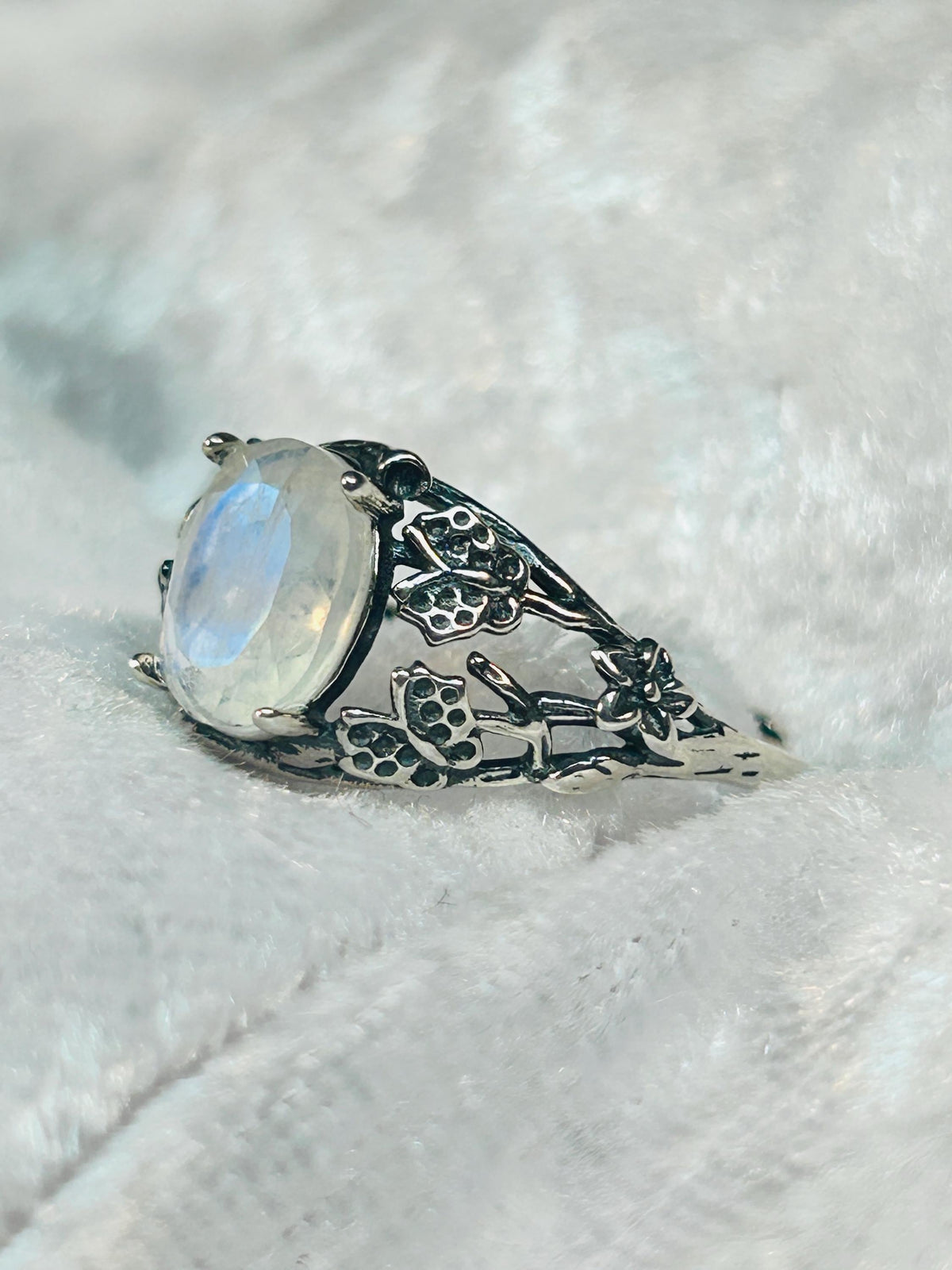 Butterfly Ring with Faceted Moonstone in 925 Sterling Silver & Adjustable Band Celtic Dragon Jewellery