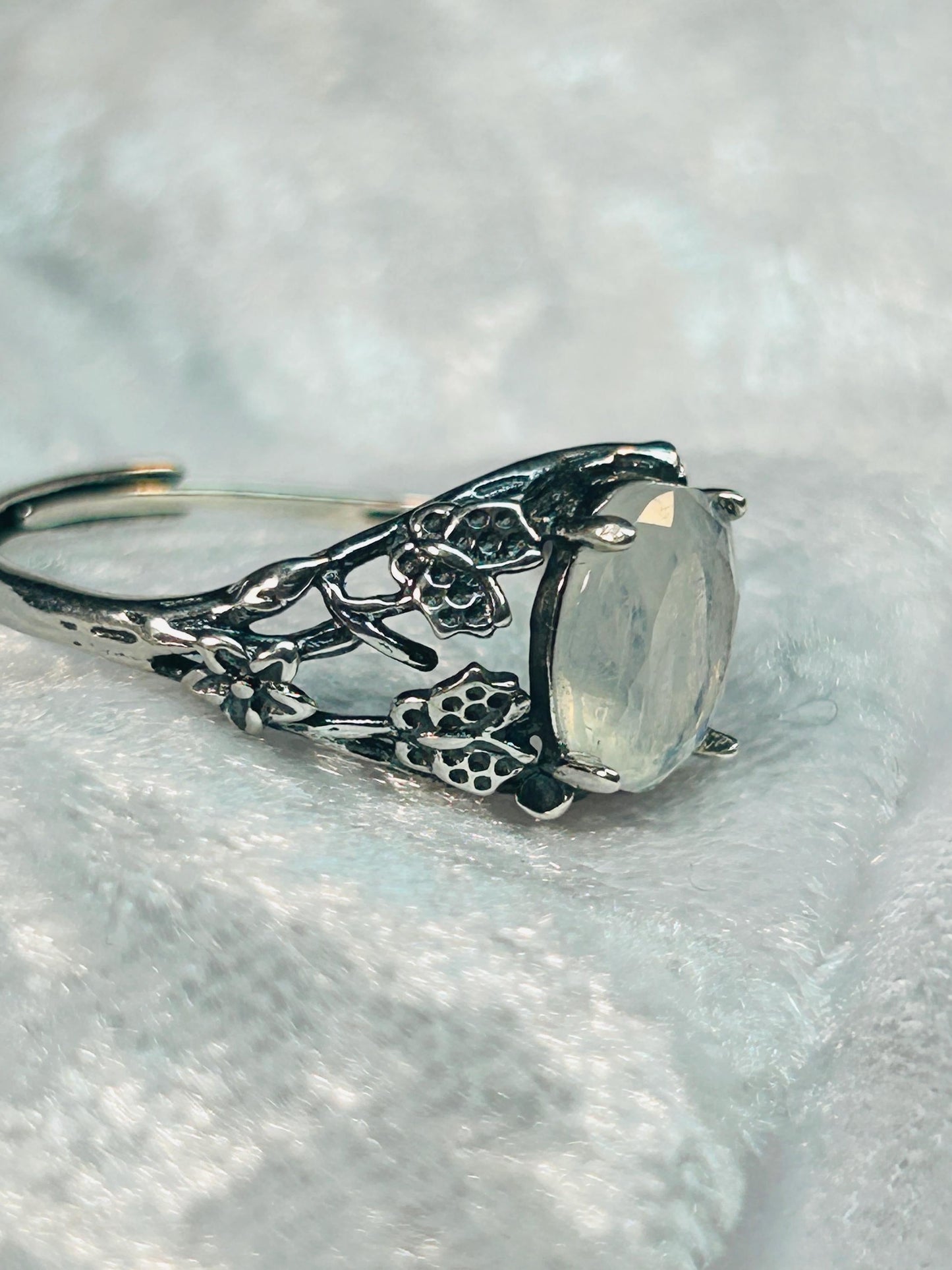 Butterfly Ring with Faceted Moonstone in 925 Sterling Silver & Adjustable Band Celtic Dragon Jewellery