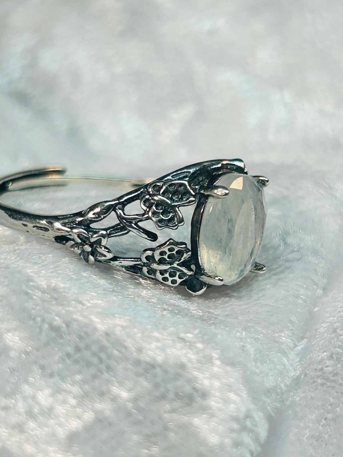 Butterfly Ring with Faceted Moonstone in 925 Sterling Silver & Adjustable Band Celtic Dragon Jewellery