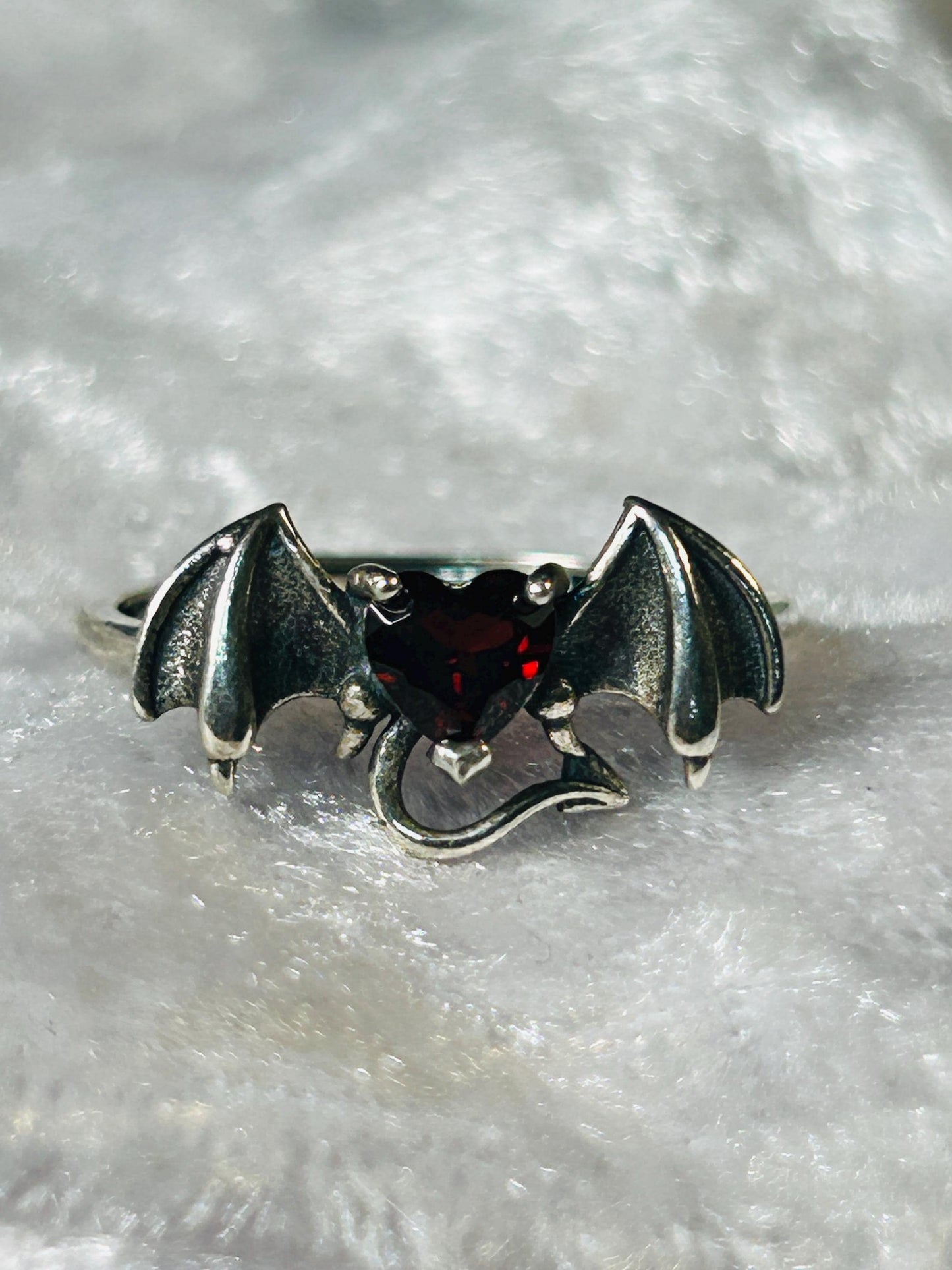 Garnet Bat Ring • 925 Sterling Silver • Vampire Fantasy Jewellery • Adjustable with Gift Box Celtic Dragon Jewellery