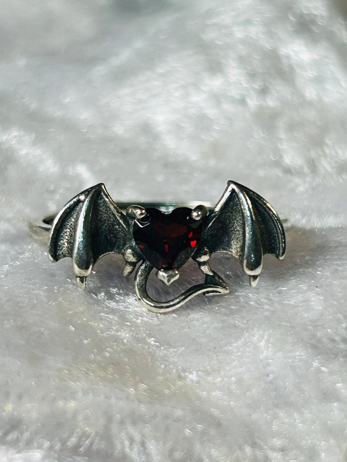 Garnet Bat Ring • 925 Sterling Silver • Vampire Fantasy Jewellery • Adjustable with Gift Box Celtic Dragon Jewellery
