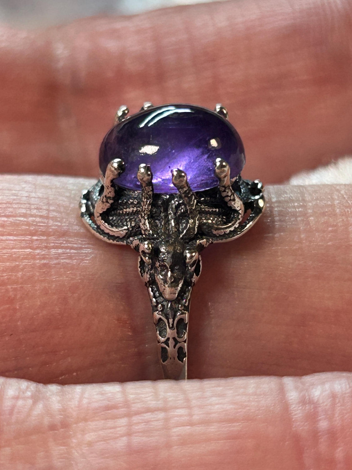 Medusa Ring with Oval Amethyst in 925 Sterling Silver – Gothic Serpent Mythology Jewellery Celtic Dragon Jewellery