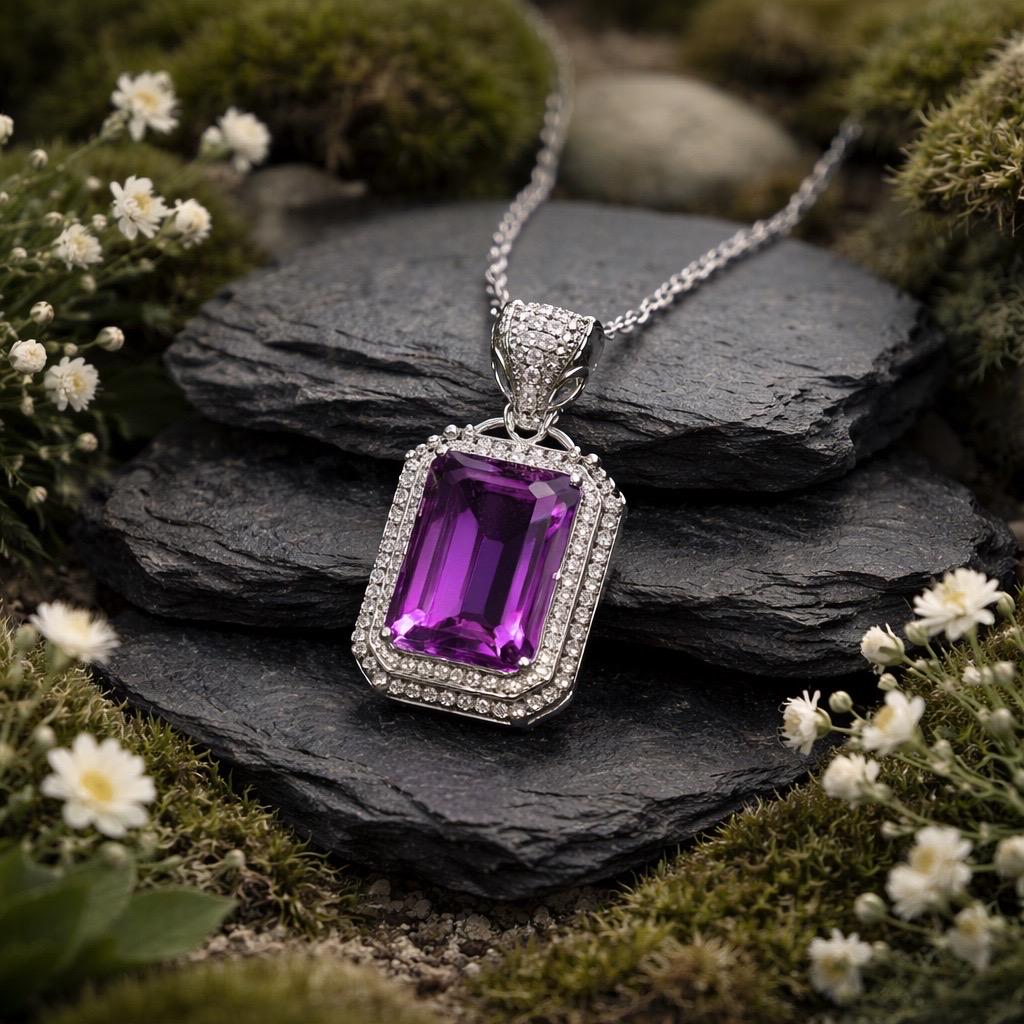 Leopard Pendant with Emerald Cut Amethyst & CZ Accents in 925 Sterling Silver Celtic Dragon Jewellery