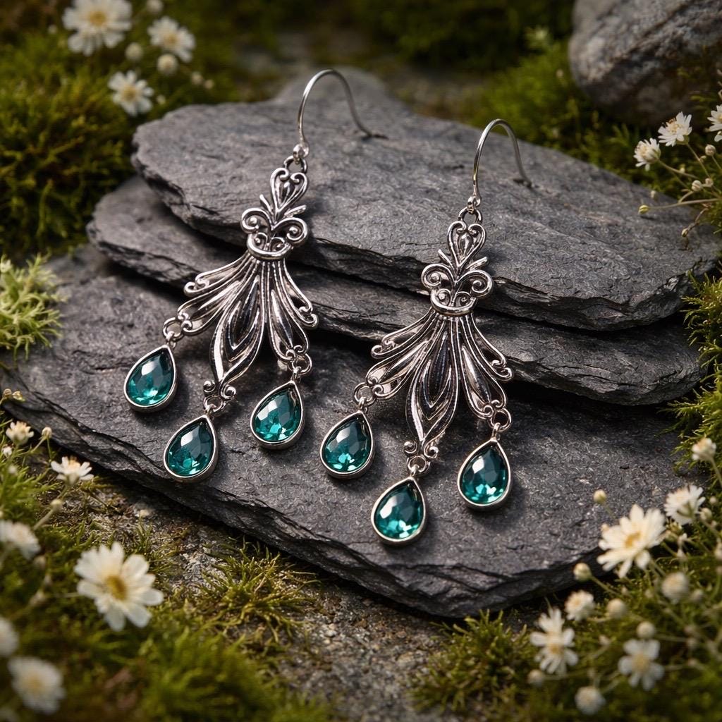 Blue Topaz Earrings: 925 Silver Floral Dangle Gemstone Jewellery Celtic Dragon Jewellery