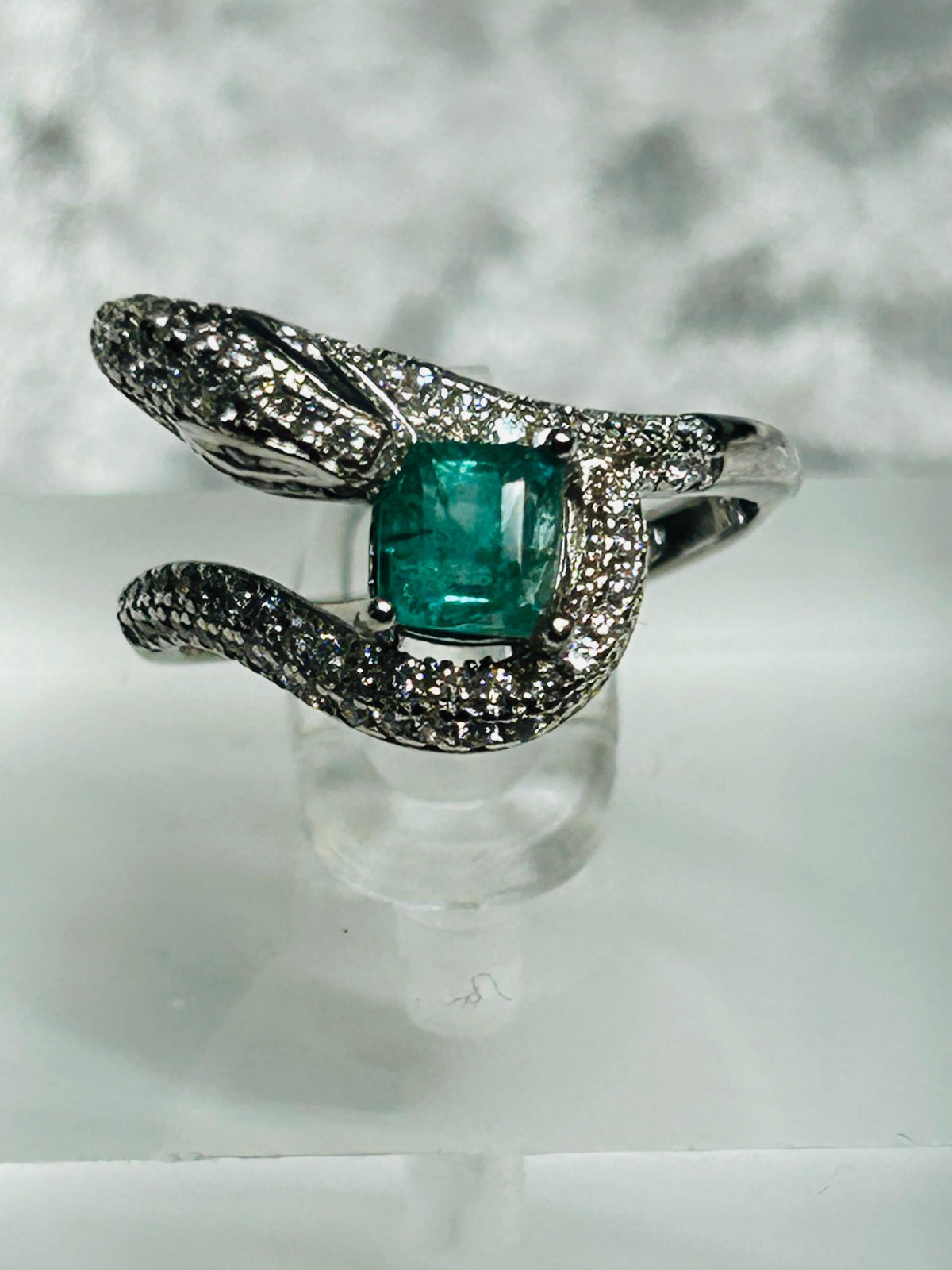 Sterling Silver Snake Ring with Emerald & Pave CZ Accents – Adjustable Gothic Statement Jewellery Celtic Dragon Jewellery
