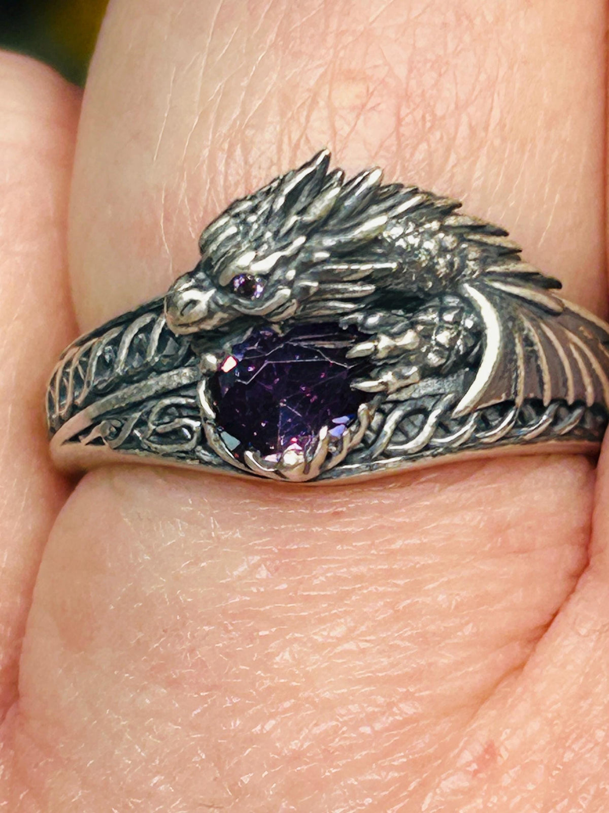 Dragon Ring with Purple CZ, in 925 Sterling Silver - Exclusive Design Goth Jewellery Celtic Dragon Jewellery