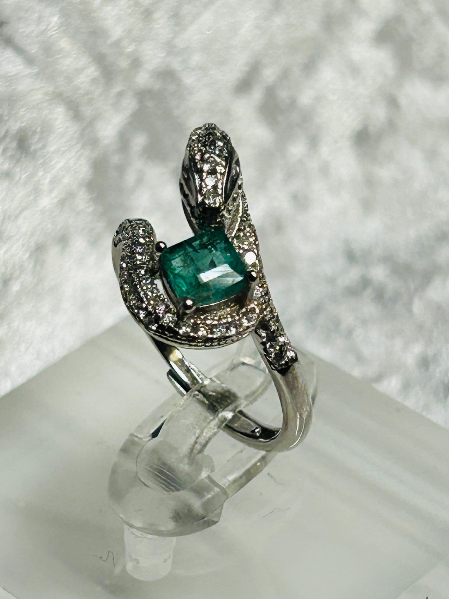 Sterling Silver Snake Ring with Emerald & Pave CZ Accents – Adjustable Gothic Statement Jewellery Celtic Dragon Jewellery