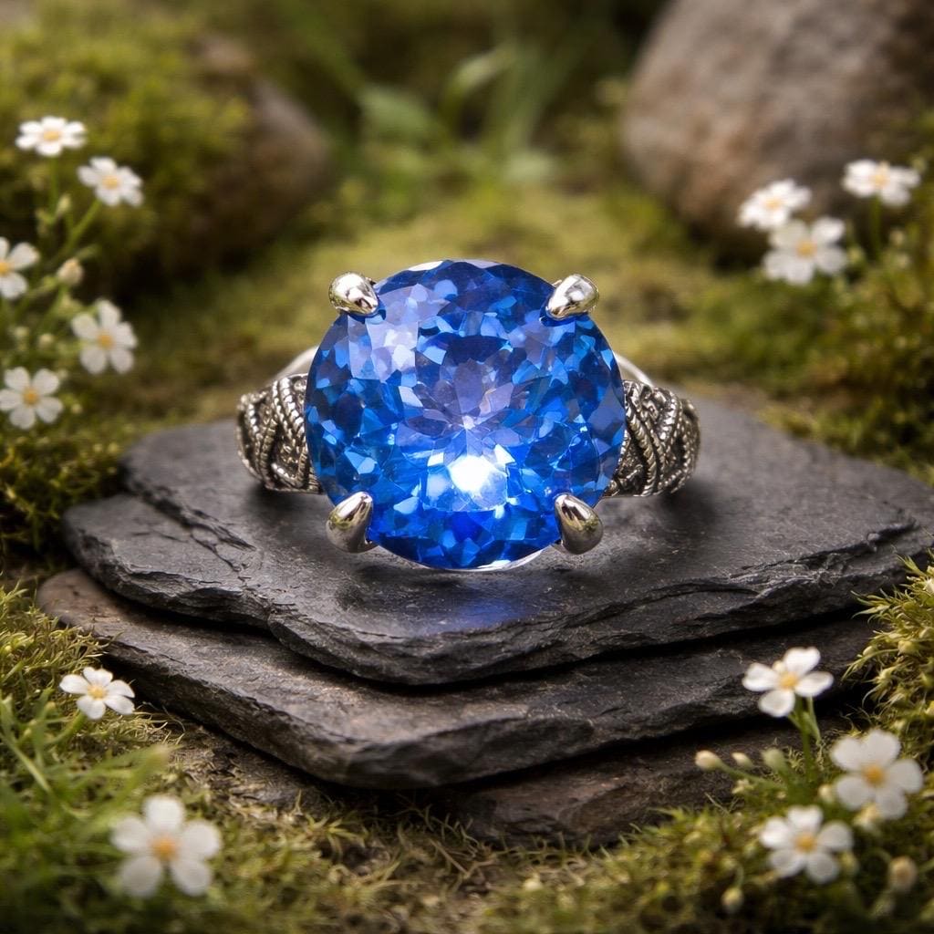 Prong Set Fluorite Ring in 925 Sterling Silver with Adjustable Band Celtic Dragon Jewellery
