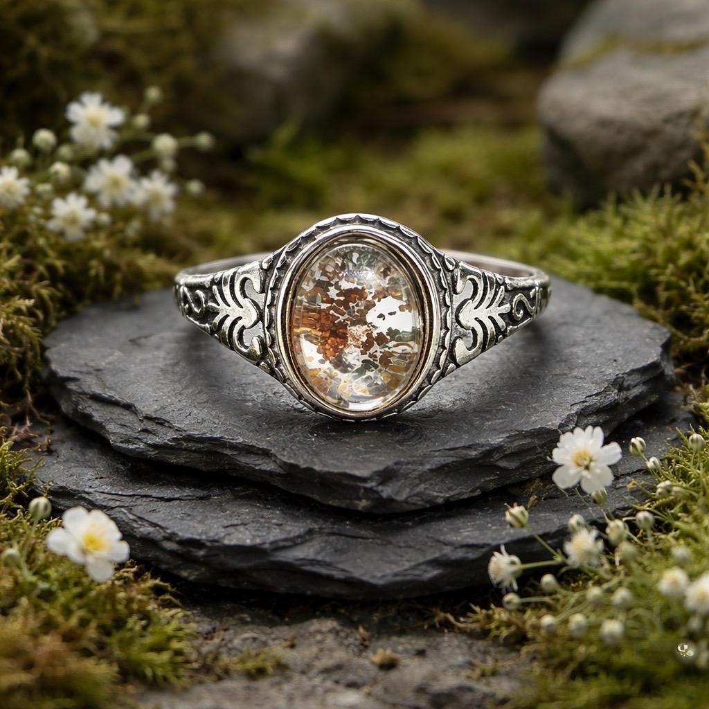 Garden Quartz Ring in 925 Sterling Silver - Adjustable Band Celtic Dragon Jewellery