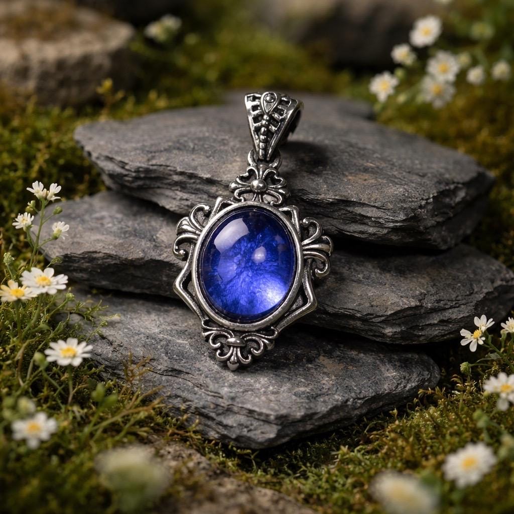 Elegant Blue Fluorite Pendant in 925 Sterling Silver Celtic Dragon Jewellery