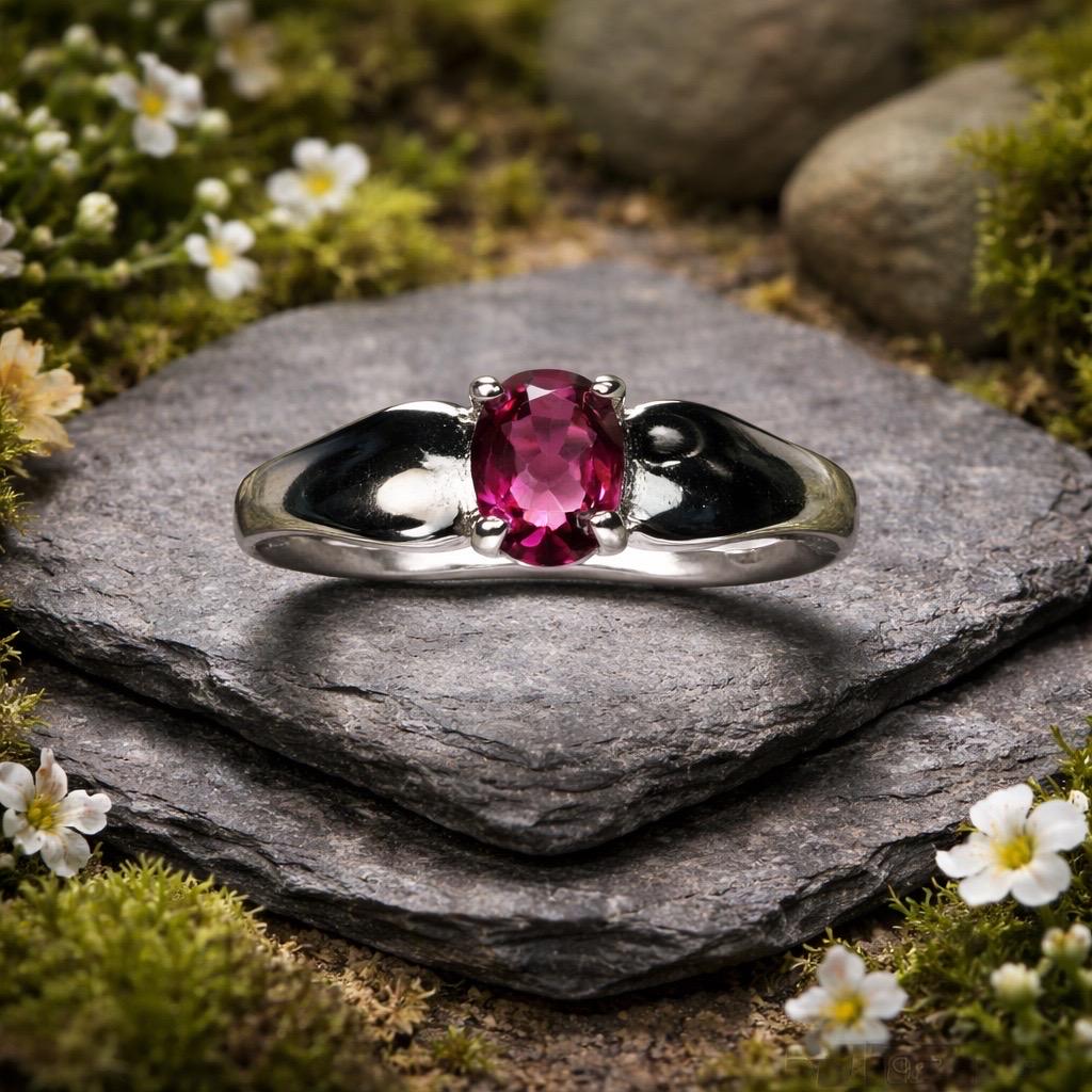 Pink Garnet Ring in 925 Sterling Silver - Adjustable Gemstone Jewellery Celtic Dragon Jewellery