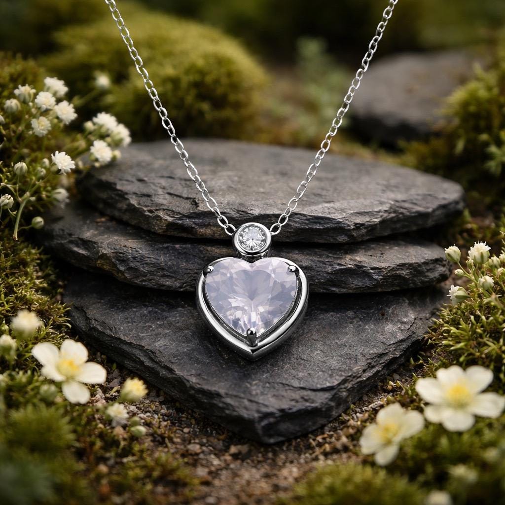 Lavender Amethyst Heart Pendant in 925 Sterling Silver - Gift Box Included Celtic Dragon Jewellery